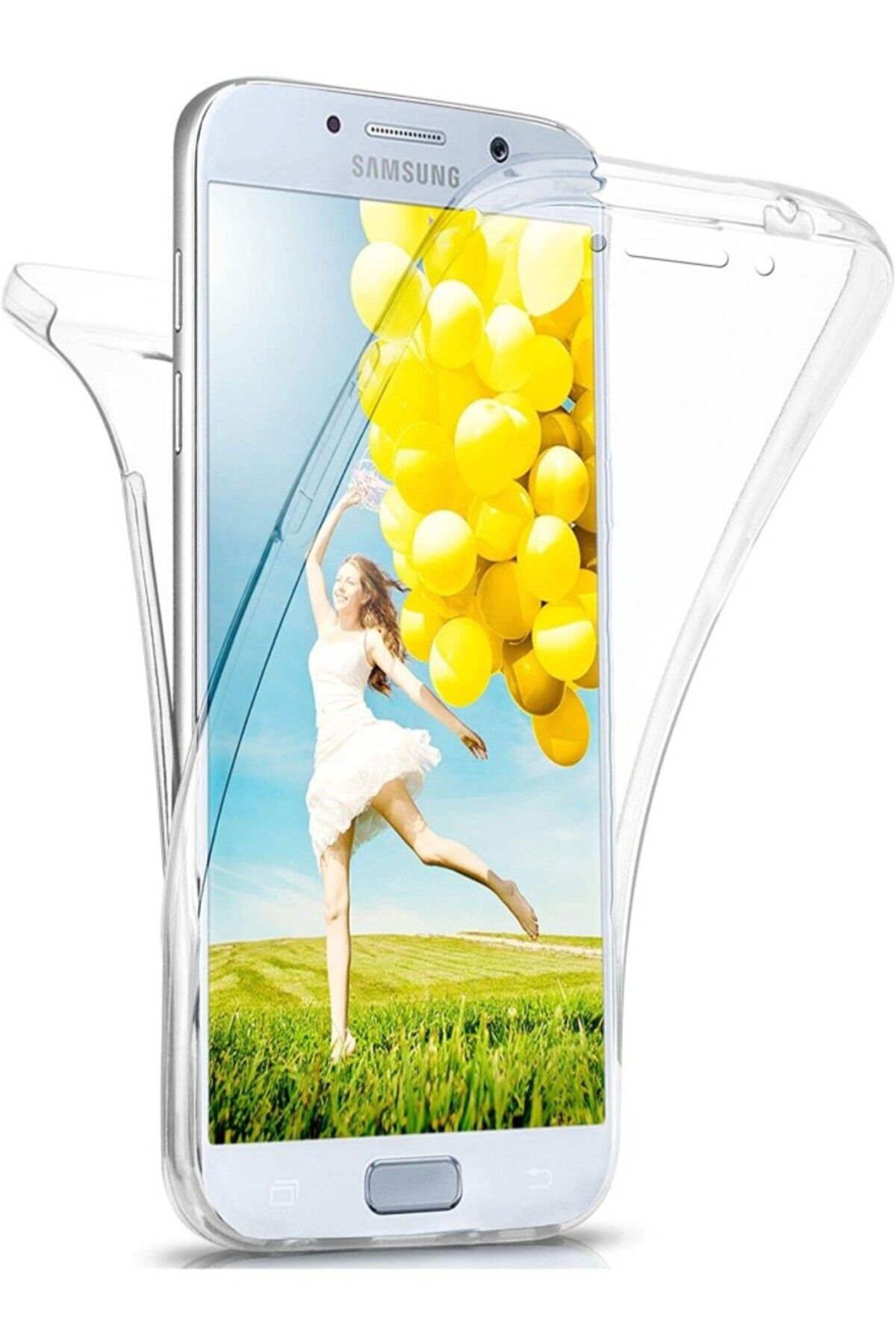 TezMax Samsung Galaxy A7 2017 Sm-A720F Uyumlu 360° Ön Arka Tam Koruyucu Şeffaf Silikon Full Body Kılıf