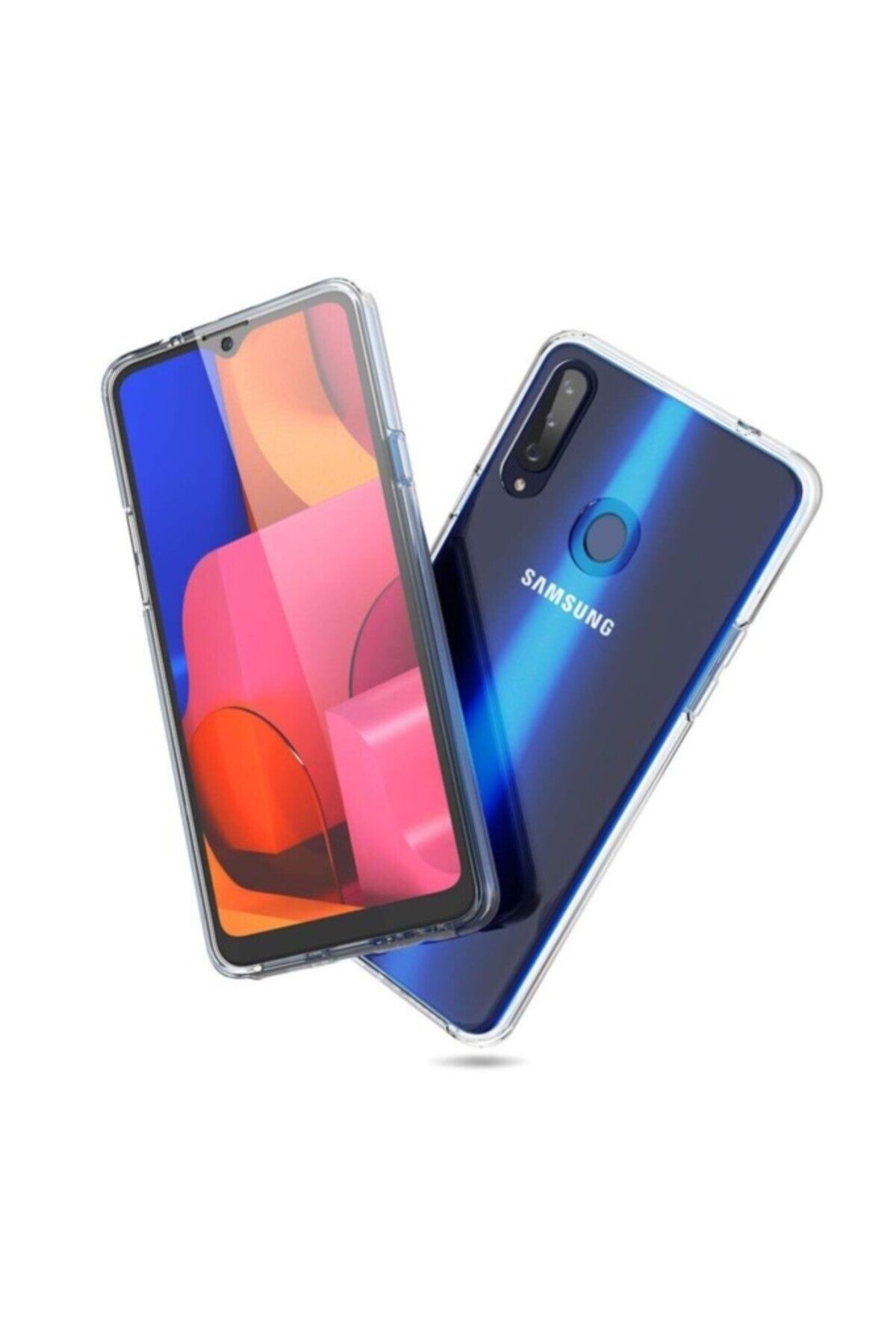 TezMax Samsung Galaxy A20S Uyumlu 360° Ön Arka Tam Koruyucu Şeffaf Silikon Full Body Kılıf