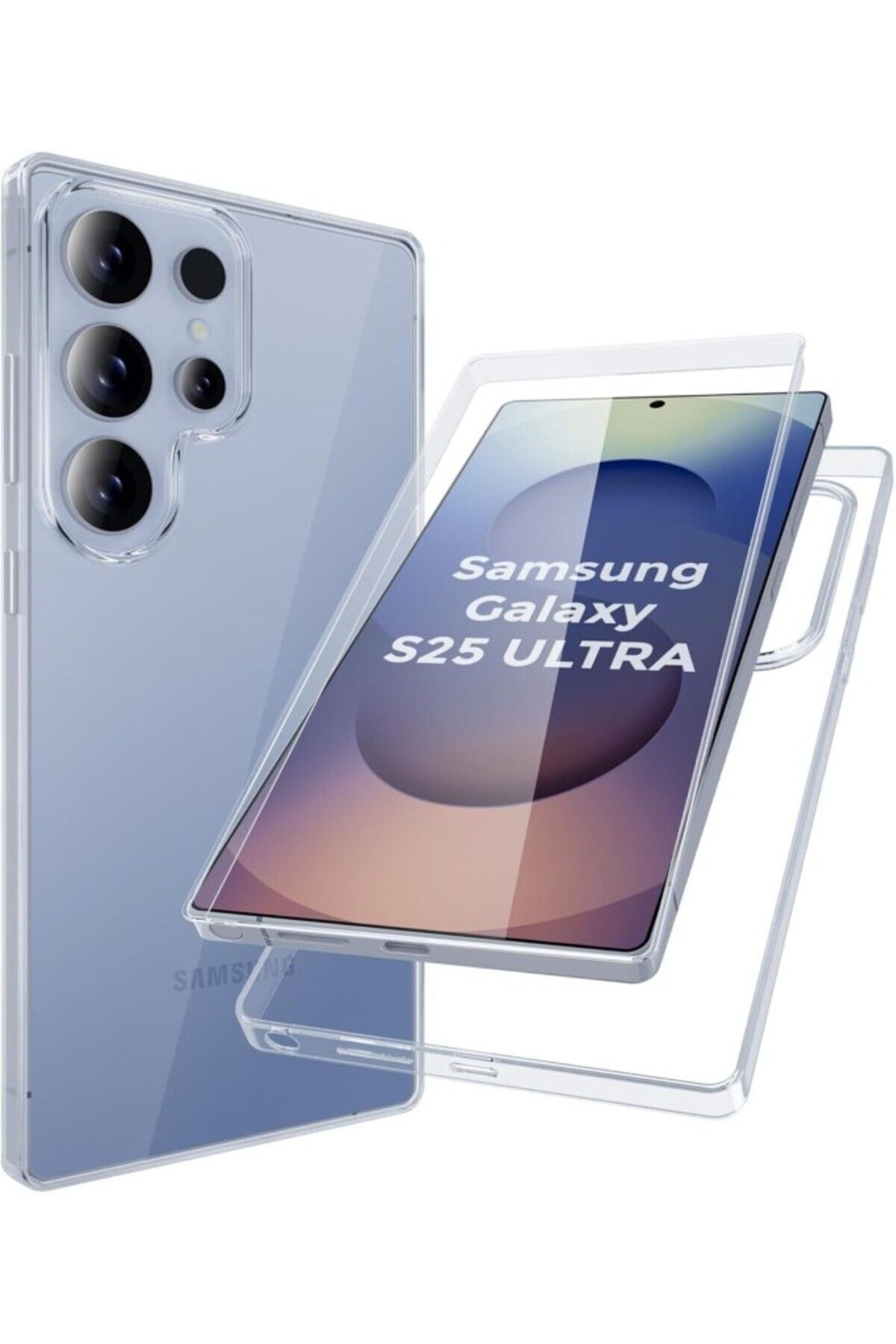 TezMax Samsung Galaxy S25 Ultra Uyumlu 360° Ön Arka Tam Koruyucu Şeffaf Silikon Full Body Kılıf