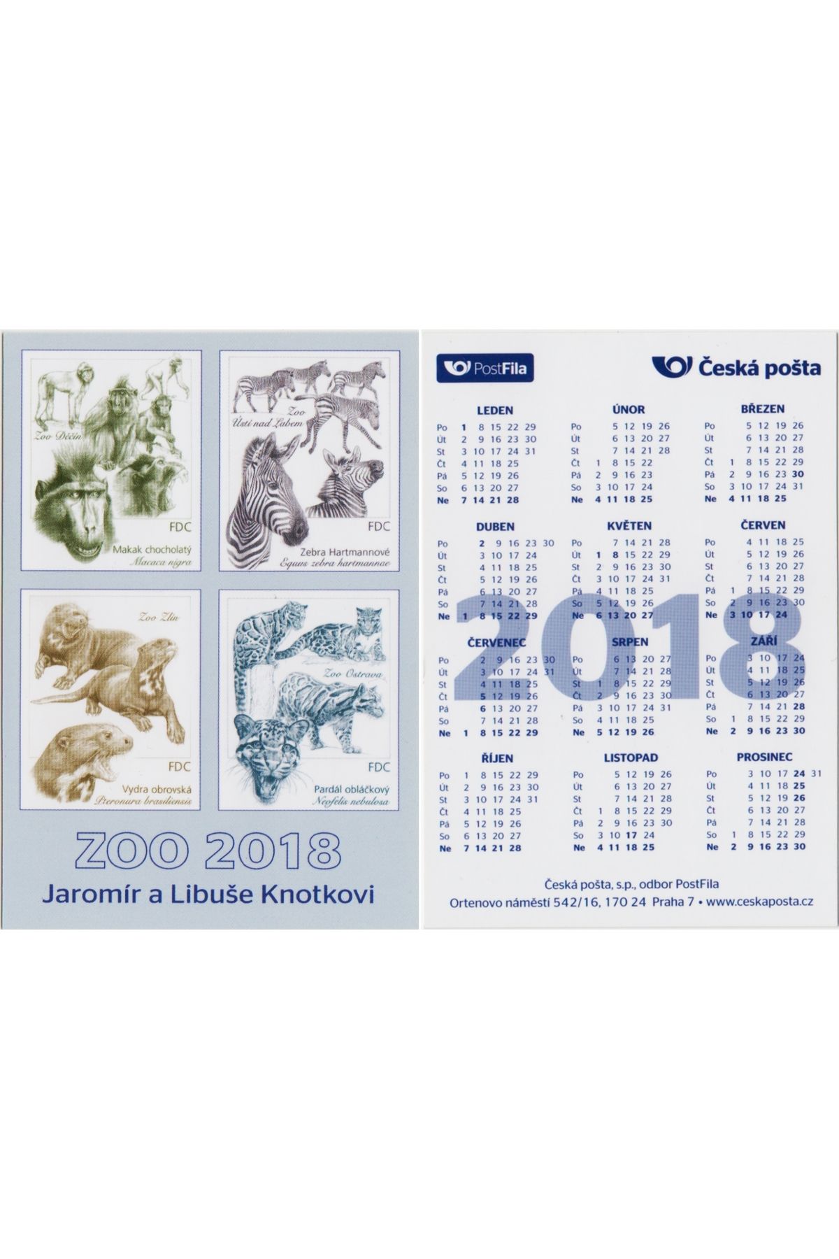 Banknoting ÇEKYA PSOTANESİ 2018 YILI TAKVİMİ - HAYVANLAR FDC TEMALI. KULLANLMAMIŞ - SIFIR.