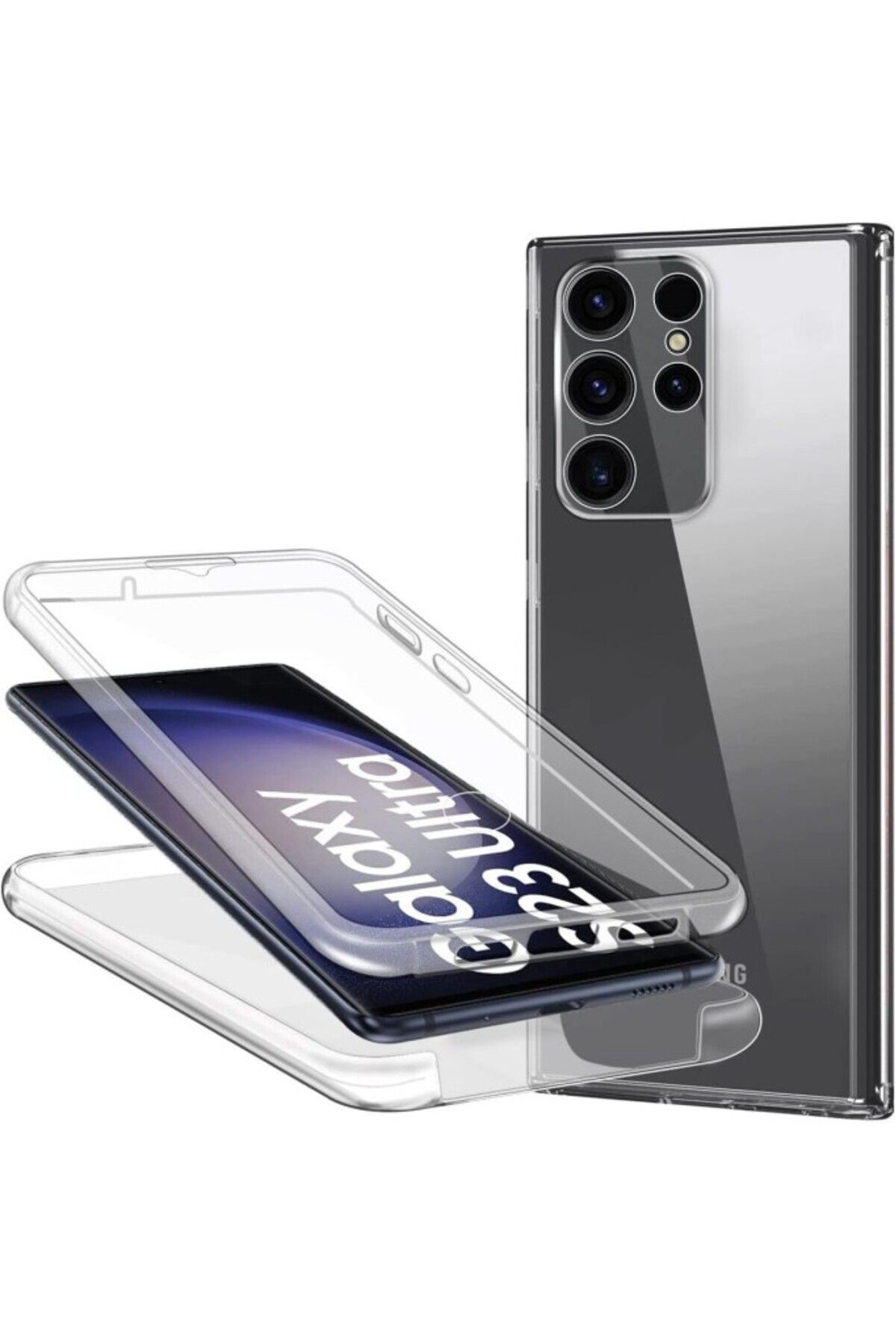 TezMax Samsung Galaxy S23 Ultra Sm- S918B Uyumlu 360° Ön Arka Tam Koruyucu Şeffaf Silikon Full Body Kılıf