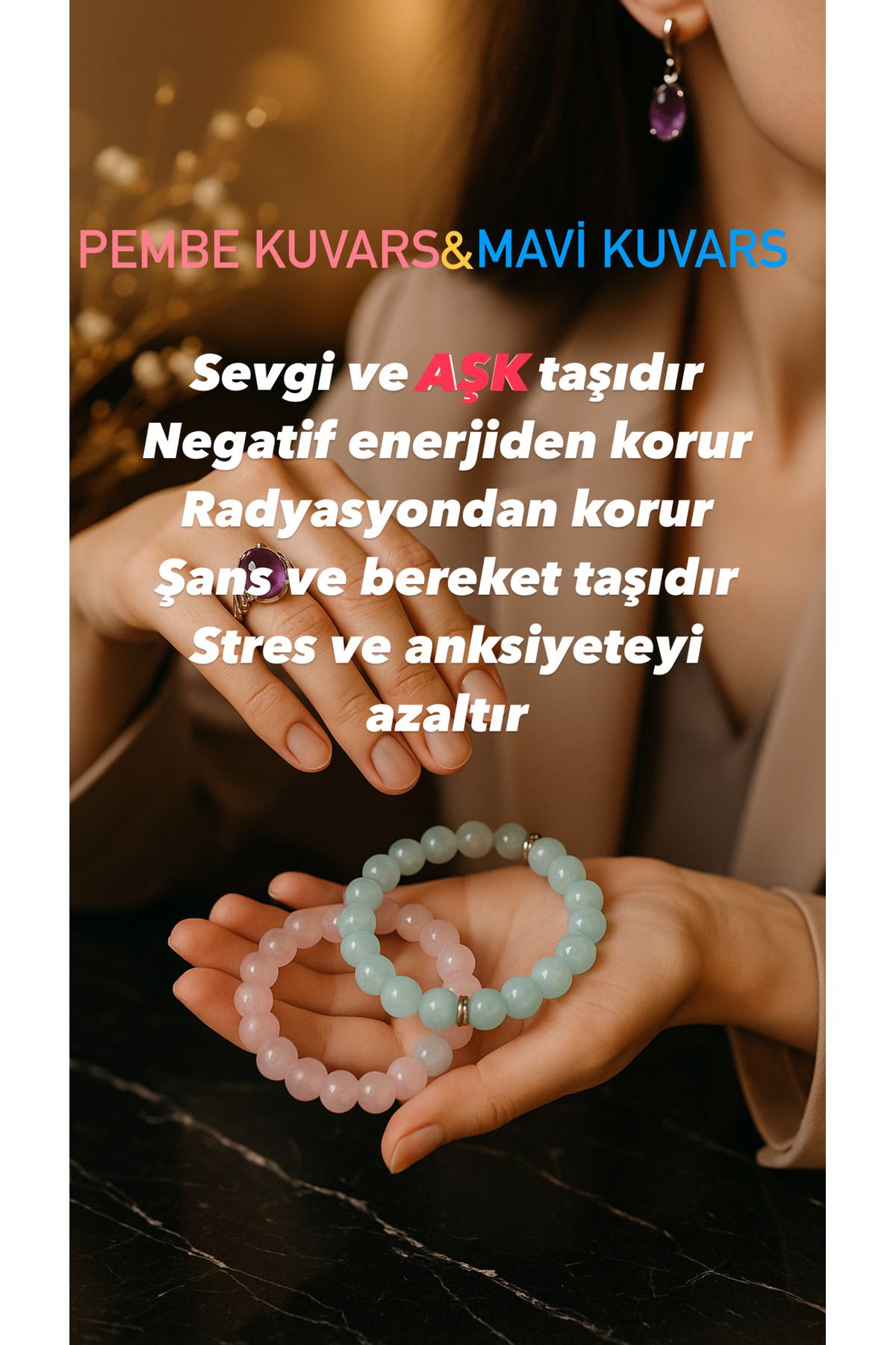 MODA Pembe kuvarsa taşı mavi kuvars kombini