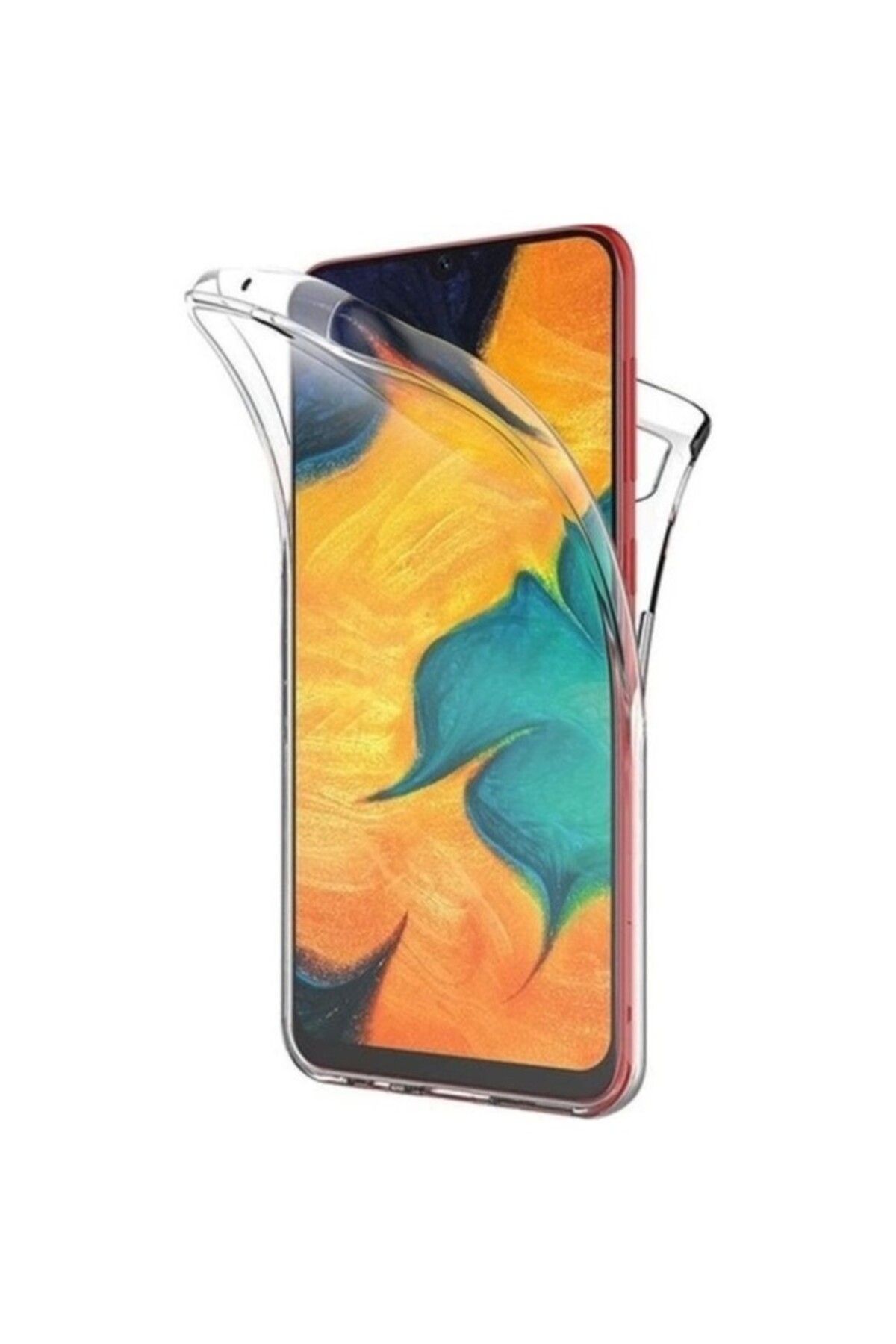 TezMax Samsung Galaxy M30 SM-M305F Uyumlu 360° Ön Arka Tam Koruyucu Şeffaf Silikon Full Body Kılıf