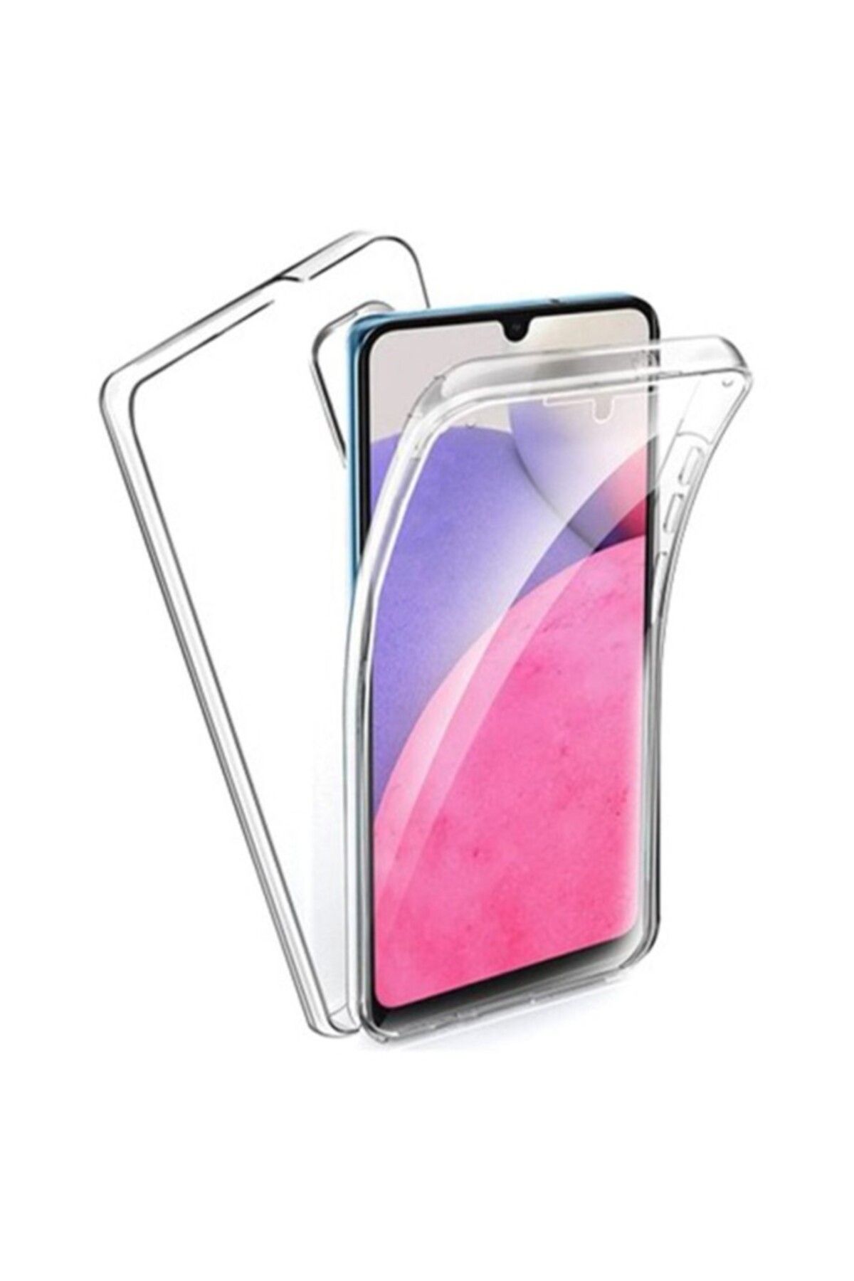 TezMax Samsung Galaxy A04E Uyumlu 360° Ön Arka Tam Koruyucu Şeffaf Silikon Full Body Kılıf