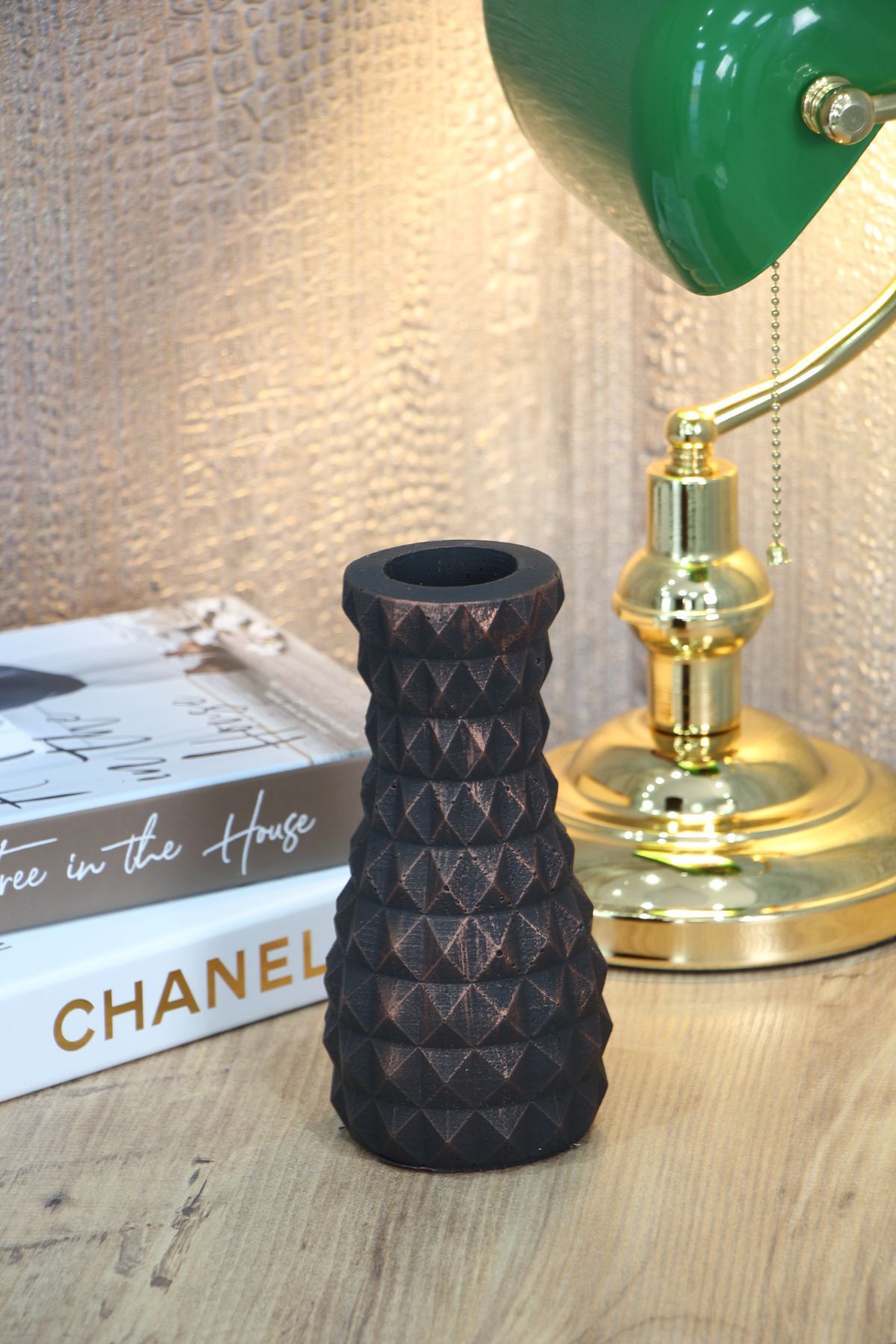 SerenityHaven Lüx Vintage Beton Vazo Siyah-Bakır Eskitme 19 cm