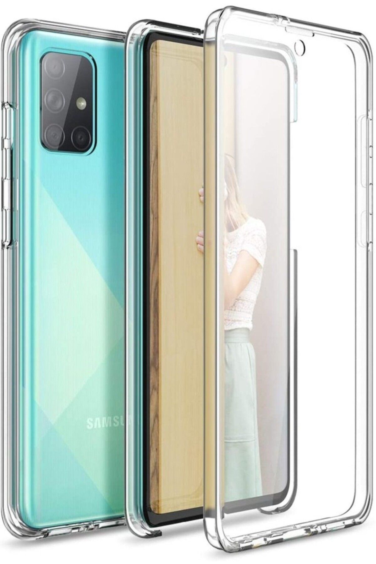 TezMax Samsung Galaxy A71 SM-A715F Uyumlu 360° Ön Arka Tam Koruyucu Şeffaf Silikon Full Body Kılıf