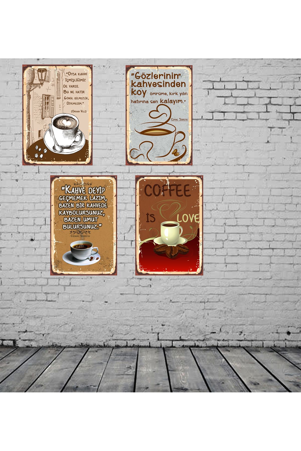 TAKIFİX Kahve Temalı 4 Adet 20 x 30 CM MDF Duvar Tablosu 01