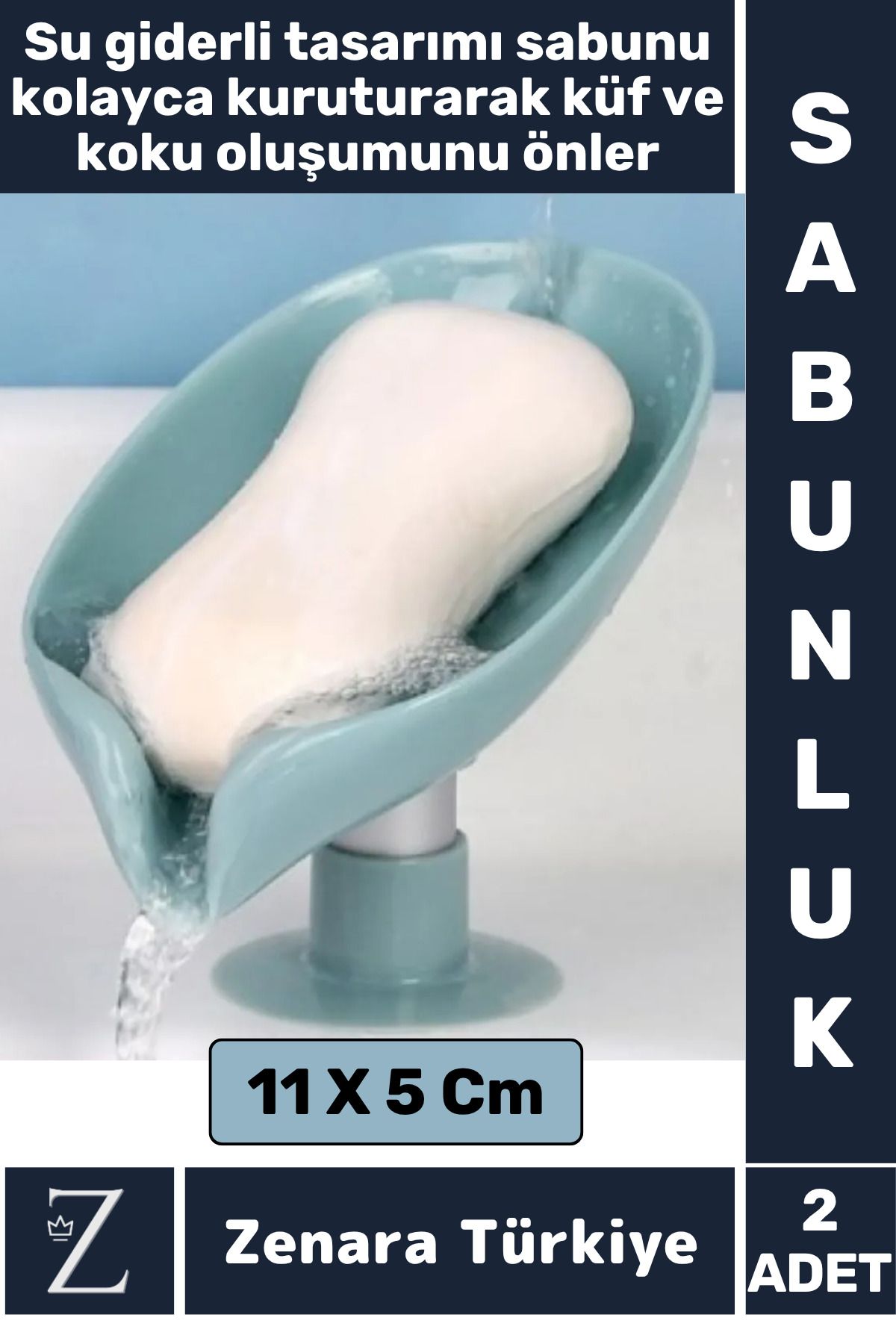Zenara Banyo Mutfak Lavabo Sabun Montajsız Giderli Küflenme Kuruma Koku Önleyen Vantuzlu SABUNLUK 2 Adet