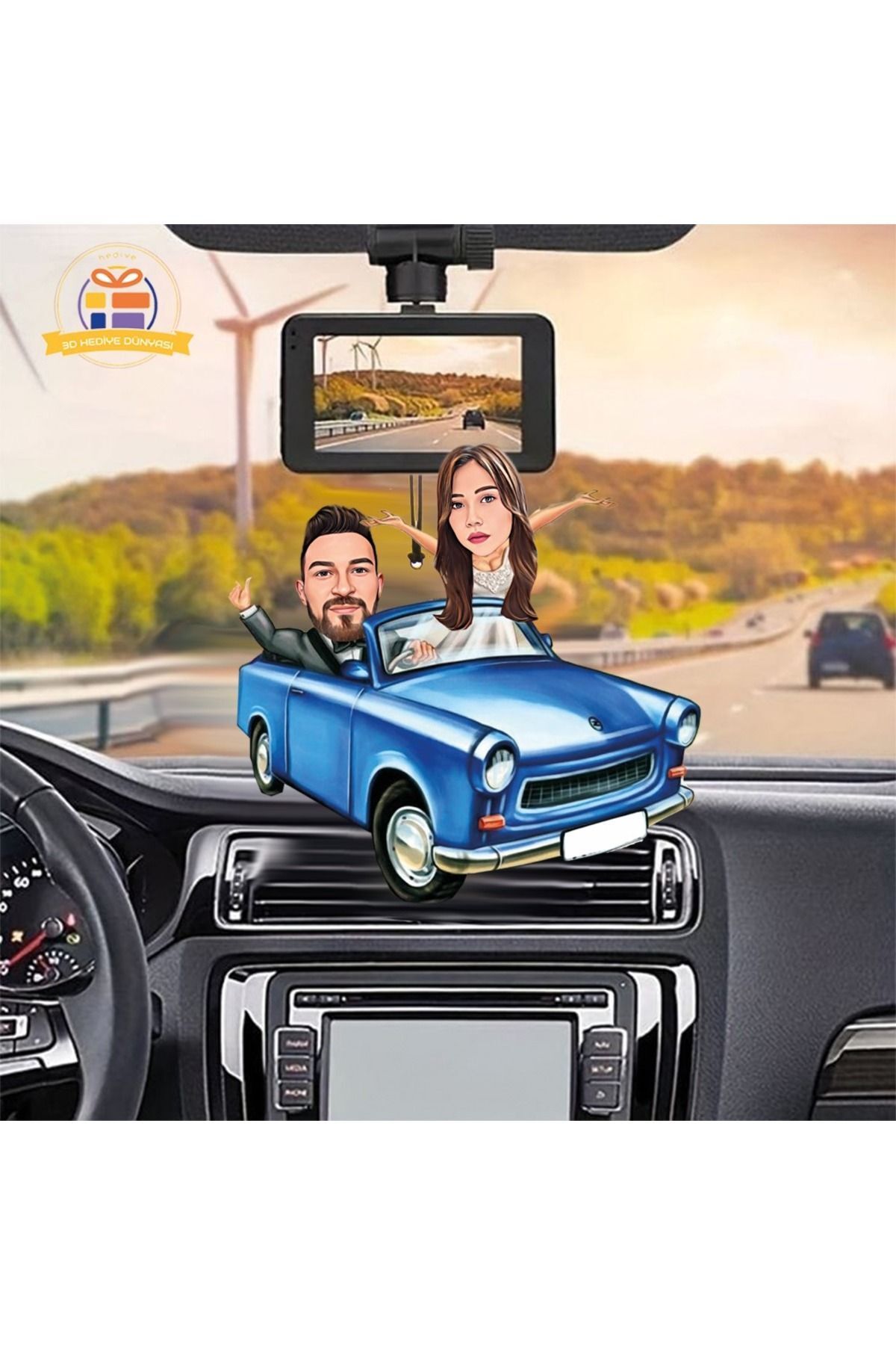 SerenityHaven Dikiz ayna süsü Murat 131 arabalı gelin damat karikatürlü biblo hediye 3d masa üstü biblo hediyes