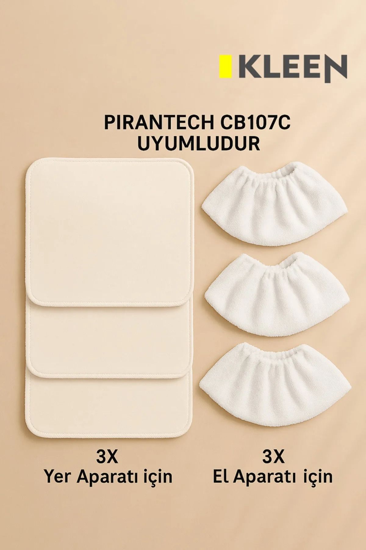 Kleen Pirantech Cb107 C Buharlı Temizlik Makinesi Uyumlu Yedek Mikrofiber Bez Seti