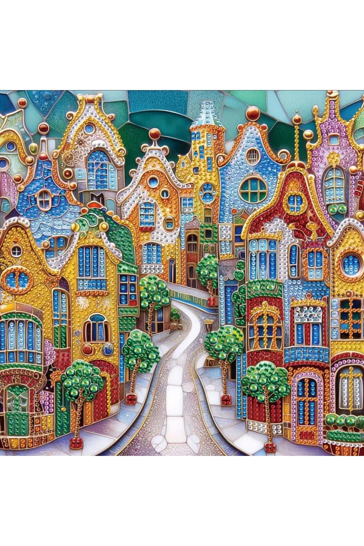 Miki & Miki 5D Elmas Boncuk Seti Yetişkinler için , Gaudi evleri ,Barselona Mozaik Kanvası,30x30cm - Çerçevesiz
