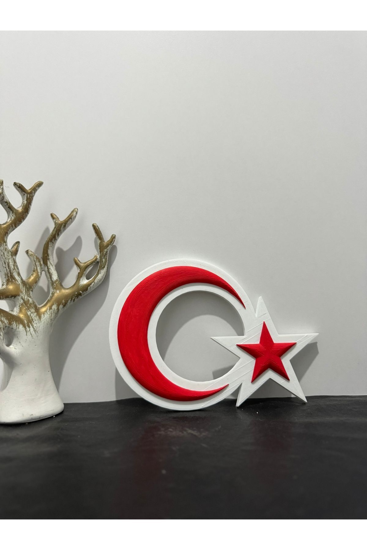 SerenityHaven Ay Yıldız Türk Bayrağı Biblo Tablo 20cm