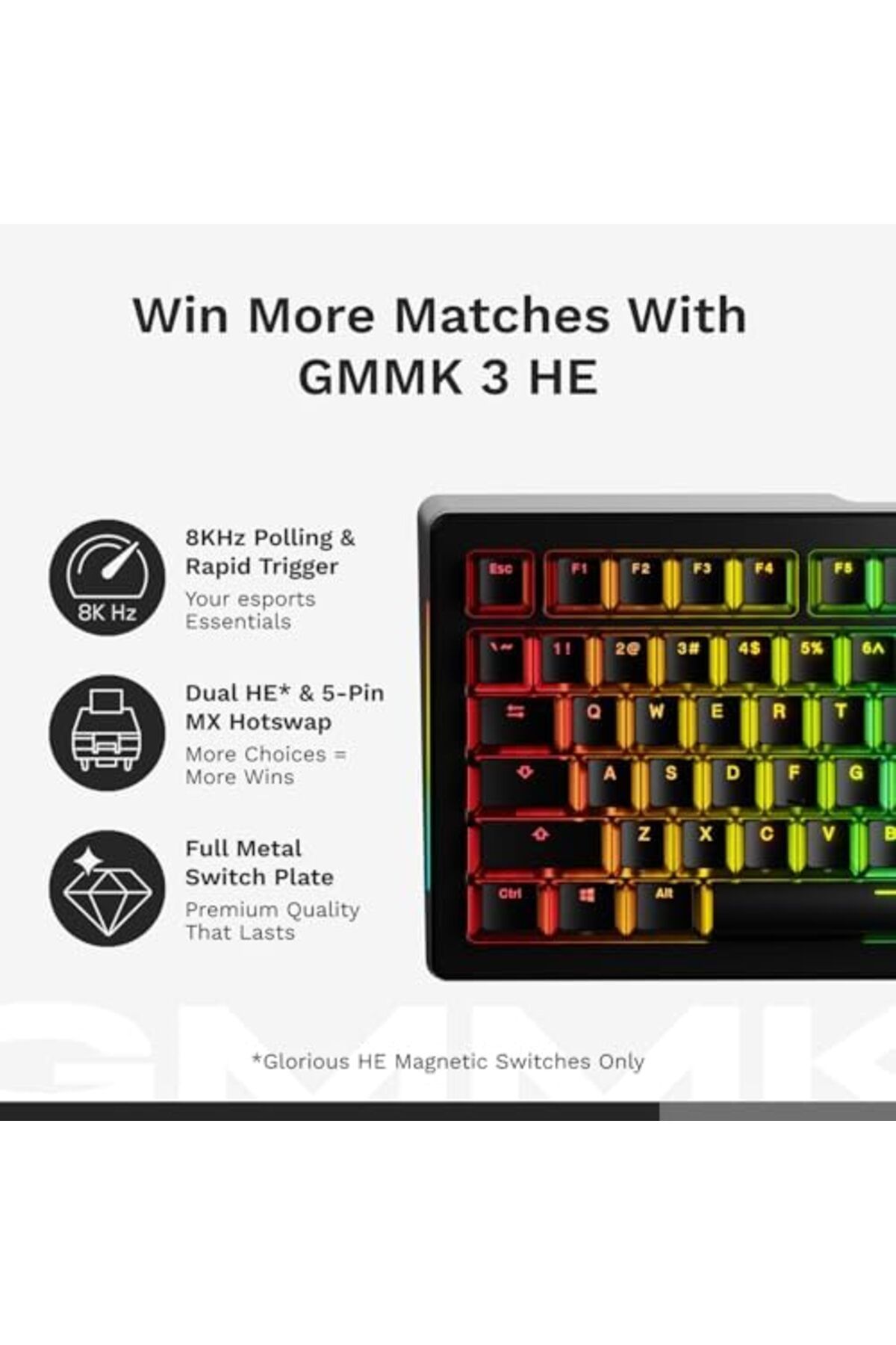 Glorious-Gaming GMMK 3 HE Rapid Trigger Keyboard 100% Full Size, Modular Gasket System, Doubleshot P 8