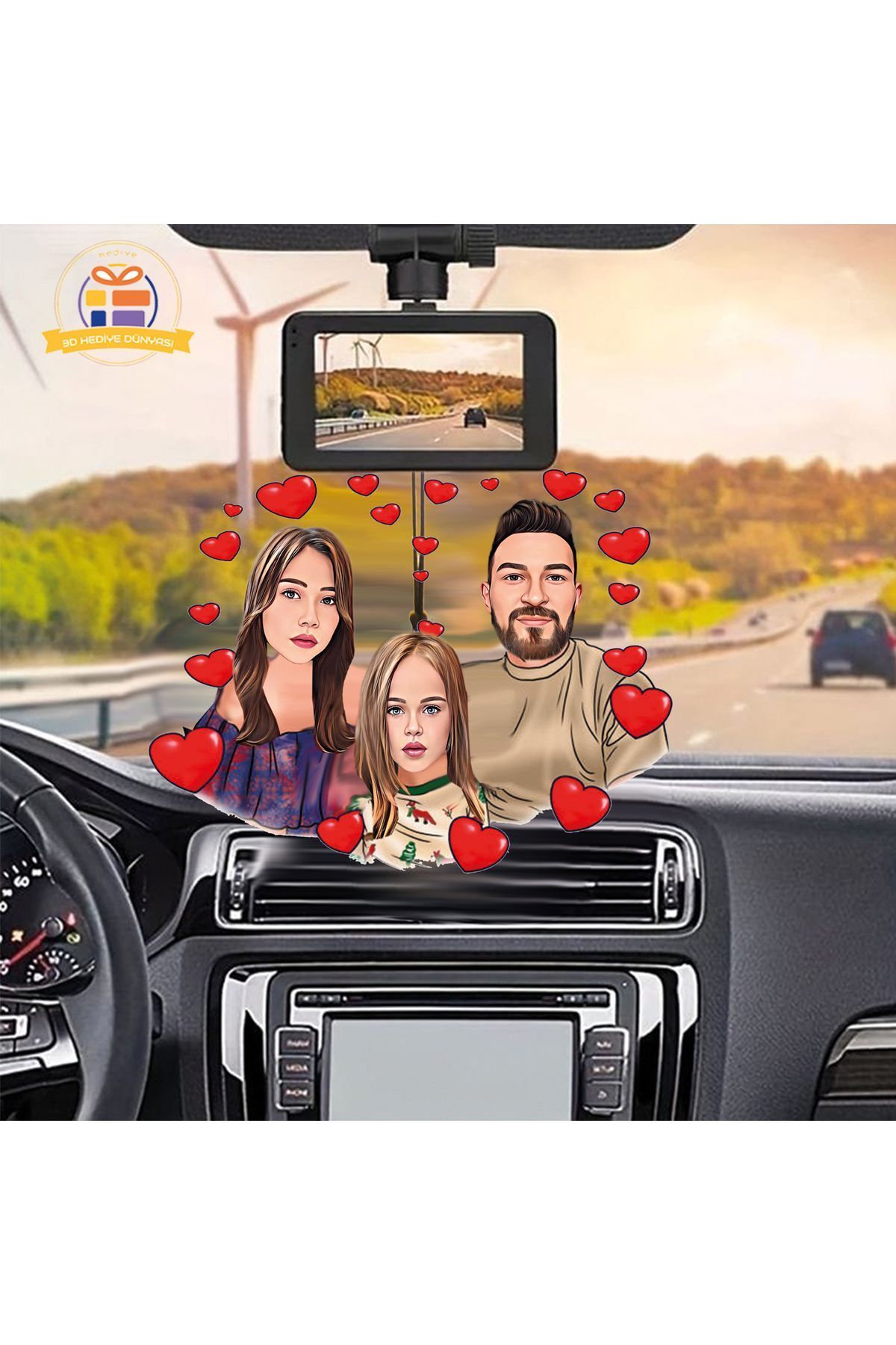 SerenityHaven Kalpli aile karikatürü kalpli sevgilime hediye karikatürü Araba Dikiz ayna süsü