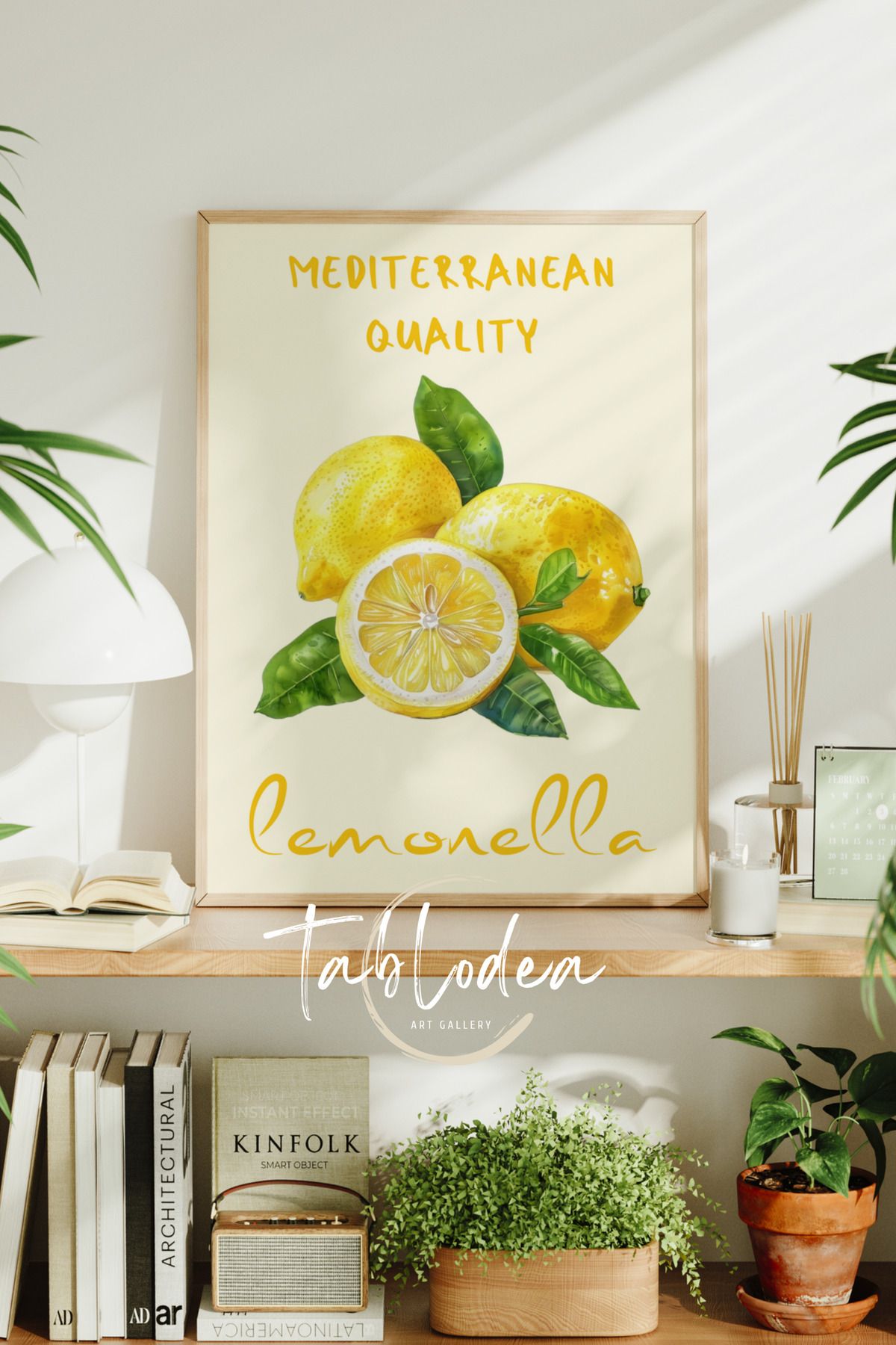tablodea Minimalist Limon Desenli Mutfak Dekoru Çerçeveli Poster Tablo, Modern Dekoratif Bohem Mutfak Tablosu