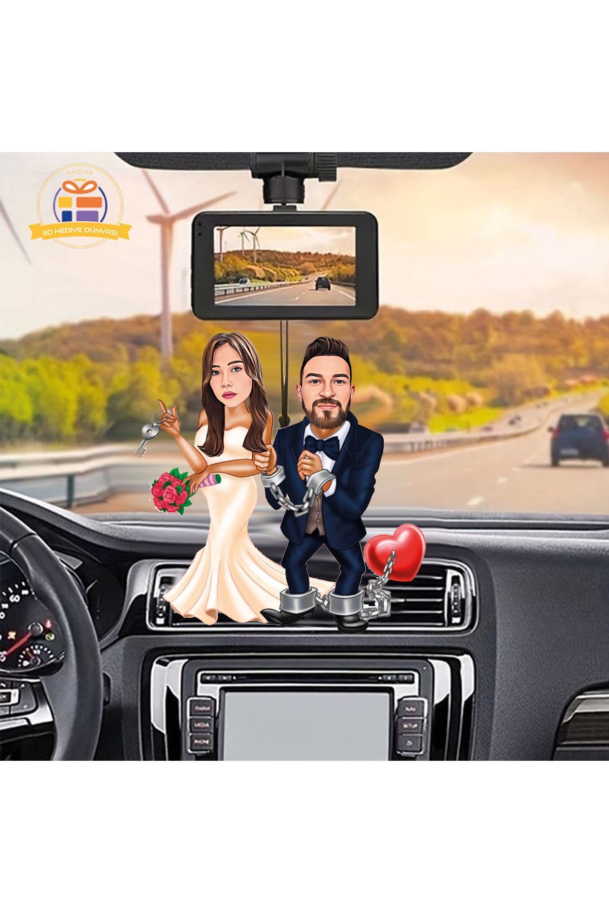 SerenityHaven Gelin Damat artık anahtarın bende karikatürü Araba Dikiz ayna süsü