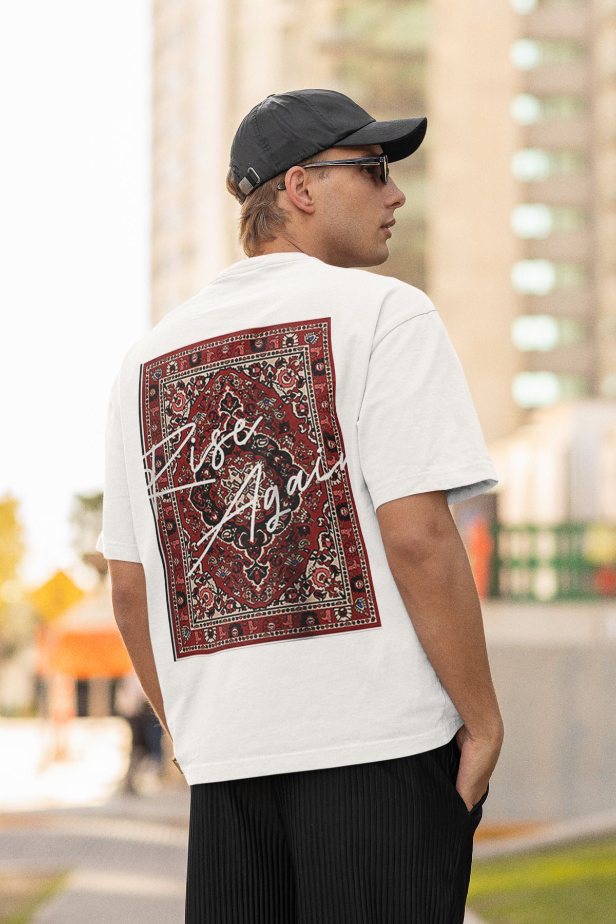 MAGORS RISE AGAIN SIRT BASKILI BİSİKLET YAKA PAMUKLU OVERSIZE KALIP KISA KOLLU ERKEK TSHIRT