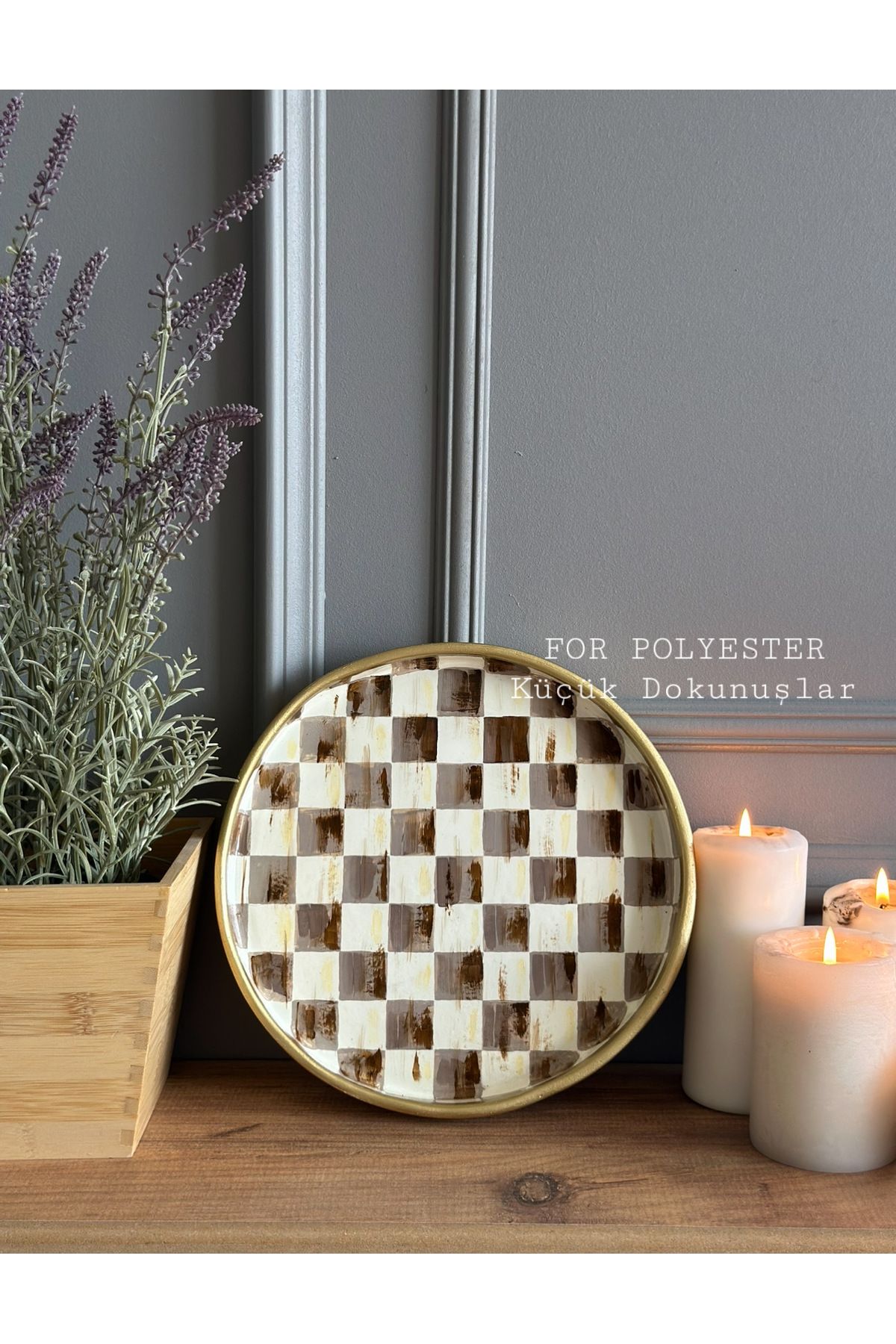 FOR POLYESTER Küçük Dokunuşlar Mackenzie Desenli Mocha Tepsi,Sunumluk,Ev ve Ofis Dekor