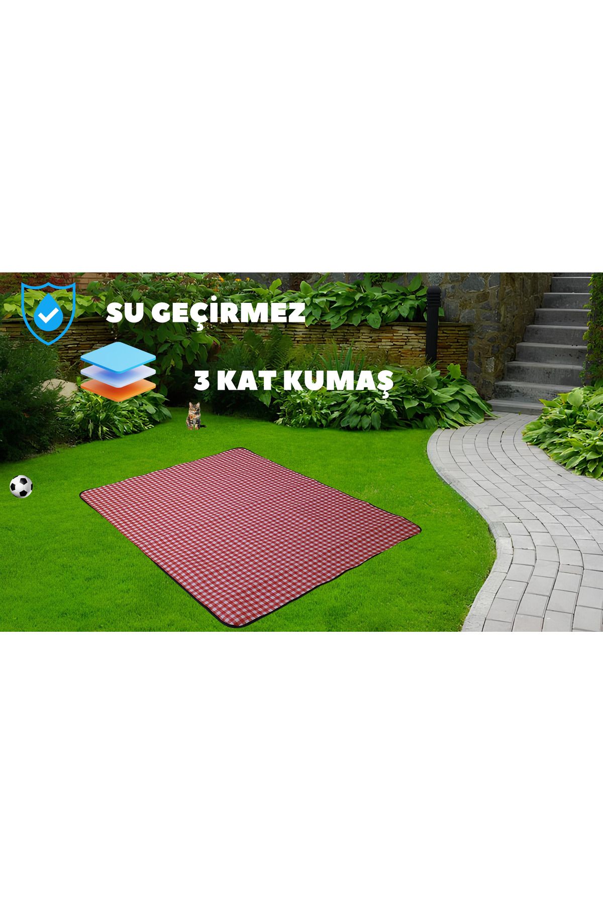 YETİŞENLER Piknik Örtüsü Su Geçirmez Leke Tutmaz Özel Taşıma Çantalı kamp tipi Kapitone kalın kumaş Pötikareli