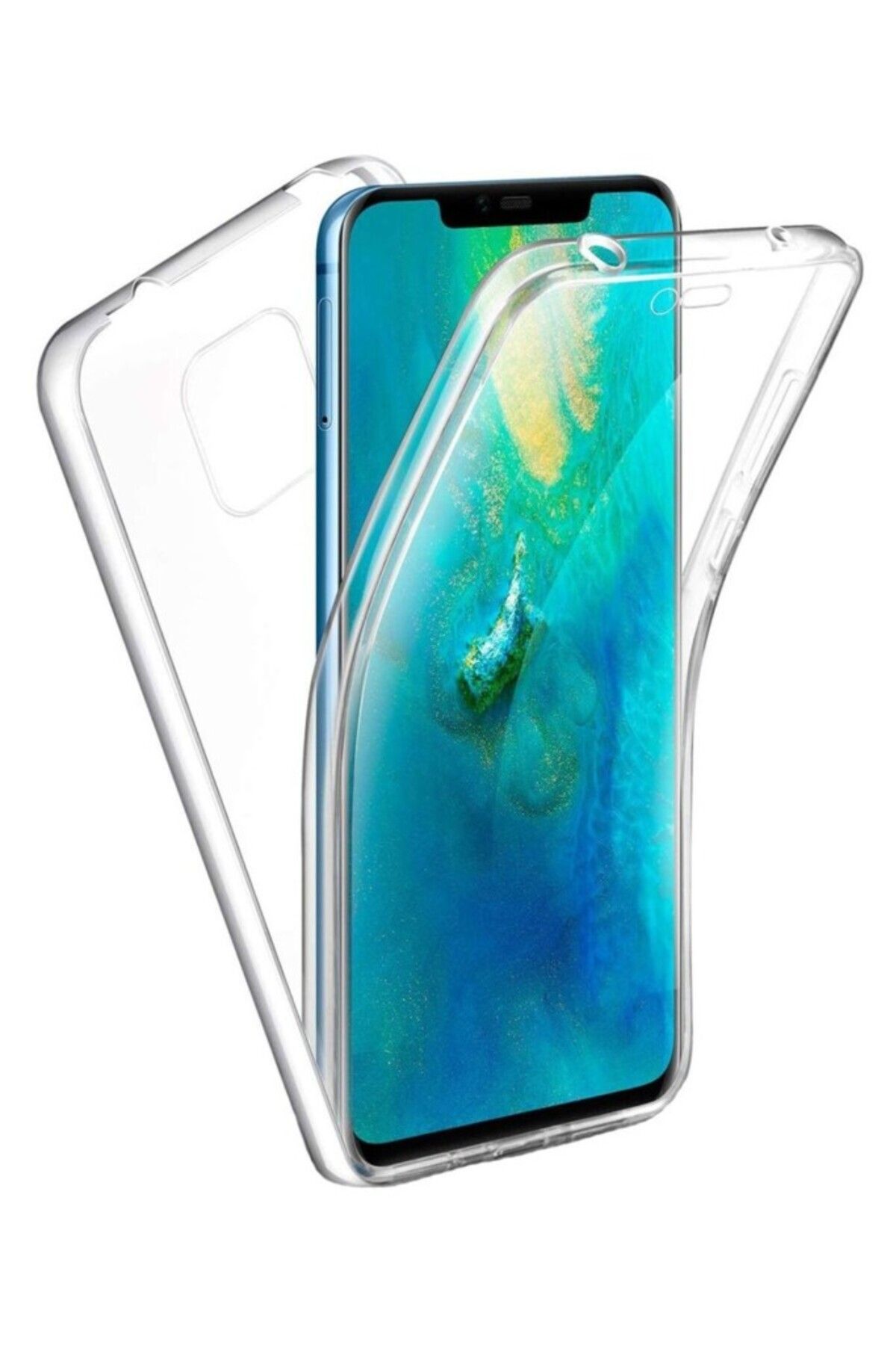 TezMax Huawei Mate 30 Pro Uyumlu 360° Ön Arka Tam Koruyucu Şeffaf Silikon Full Body Kılıf