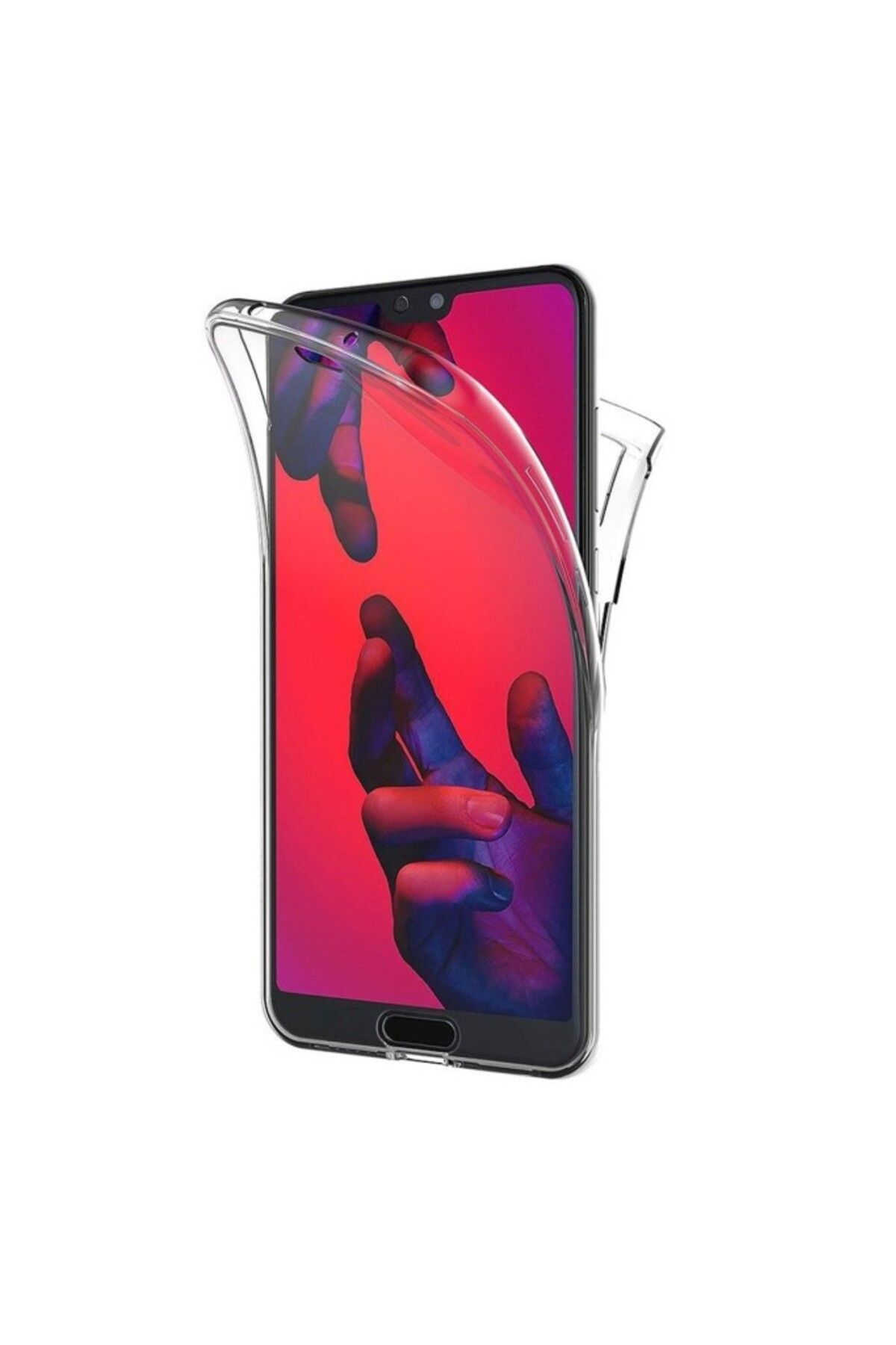 TezMax Huawei P20 Uyumlu 360° Ön Arka Tam Koruyucu Şeffaf Silikon Full Body Kılıf