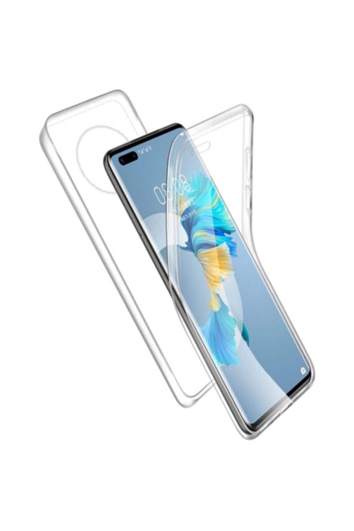 TezMax Huawei Mate 40 Pro Uyumlu 360° Ön Arka Tam Koruyucu Şeffaf Silikon Full Body Kılıf