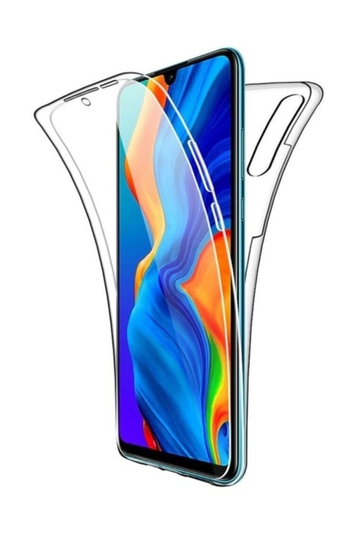 TezMax Huawei Y8p Uyumlu 360° Ön Arka Tam Koruyucu Şeffaf Silikon Full Body Kılıf
