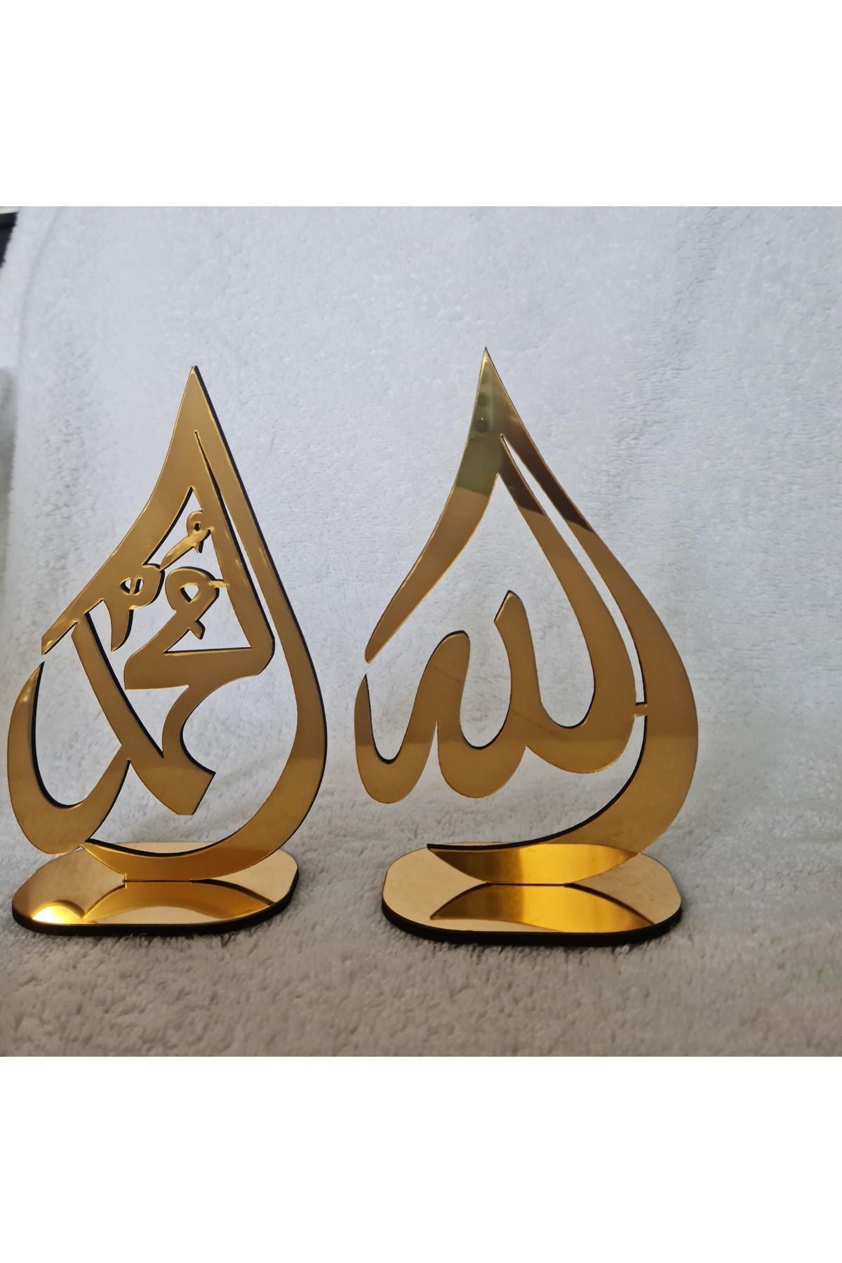SerenityHaven Hediyelik Ayaklı Allah Muhammed Damla Lafzı Ayna Lı Pleksi Masa Üstü Biblo Lazer Kesim Dekoratif