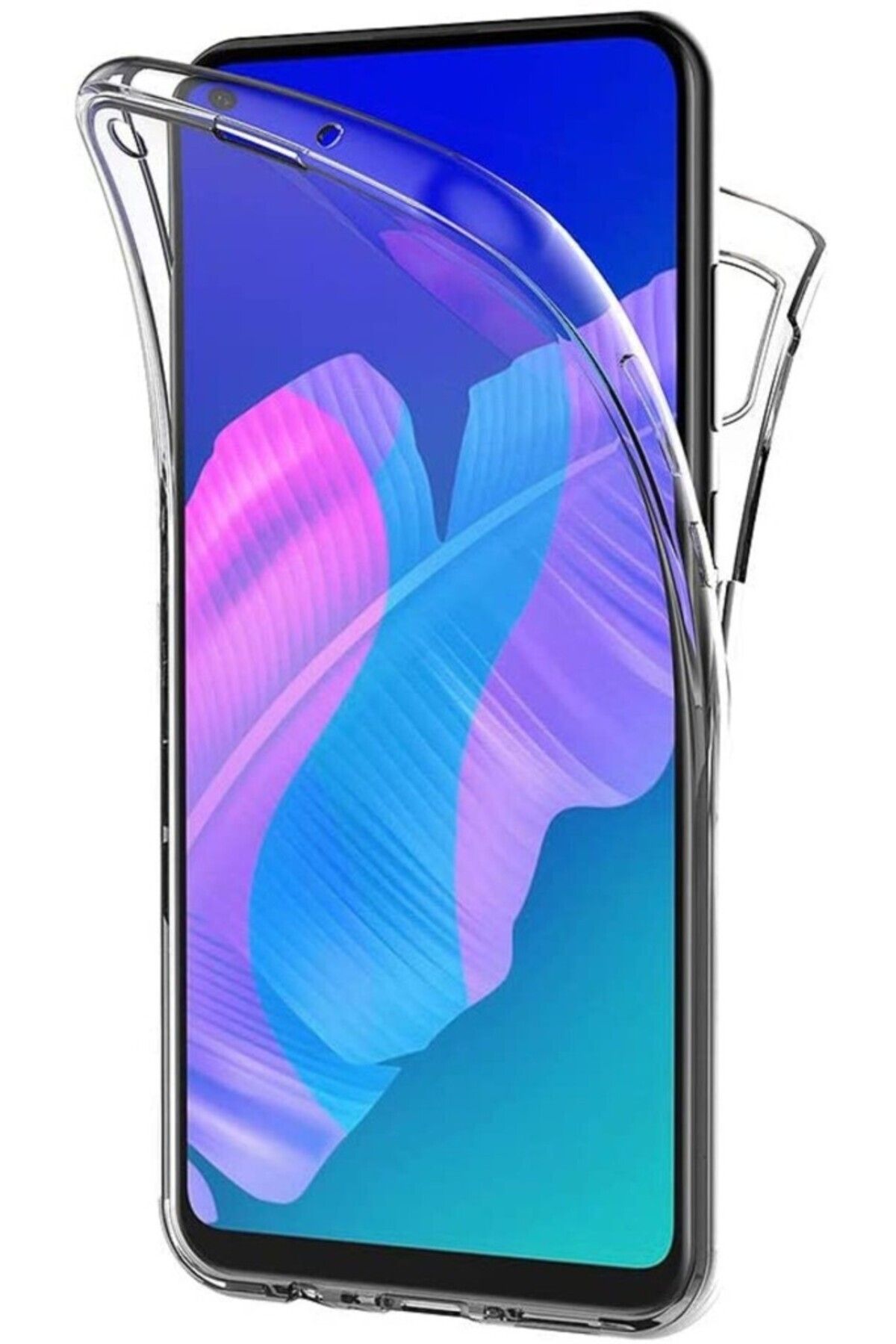 TezMax Huawei P40 Lite E Uyumlu 360° Ön Arka Tam Koruyucu Şeffaf Silikon Full Body Kılıf