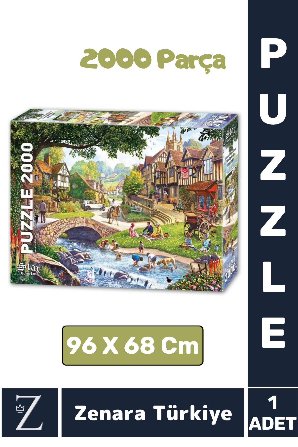 Zenara Eğlenceli Eğitici El Göz Görsel Algı Hafıza Beceri Geliştirici 2000Parça PUZZLE DERE KÖYÜNDE YAZ