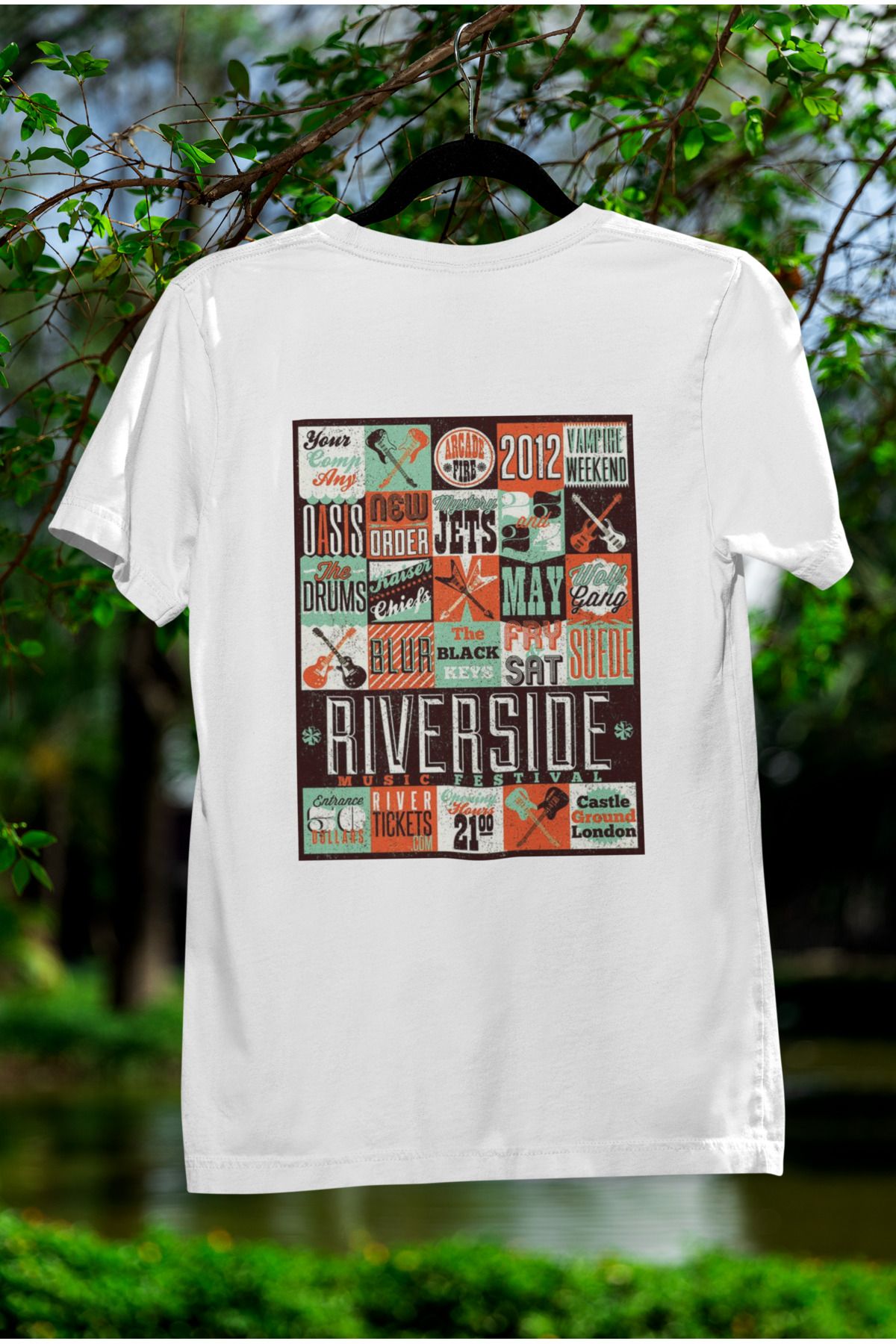 MAGORS RIVERSIDE SIRT BASKILI BİSİKLET YAKA PAMUKLU OVERSIZE KALIP KISA KOLLU UNISEX TSHIRT