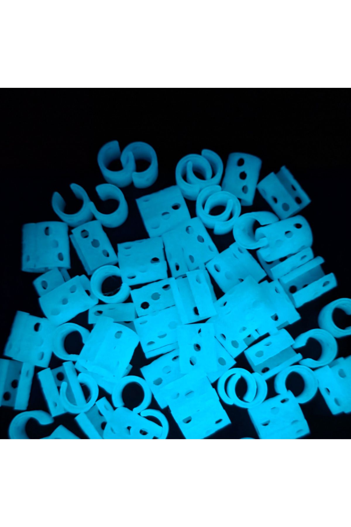 ZLBoutique-Set 50 Inele Păr Albastre Fosforescente Aplicator, 1cm X 0.6cm, Accesorii Păr, Împletituri Păr 5