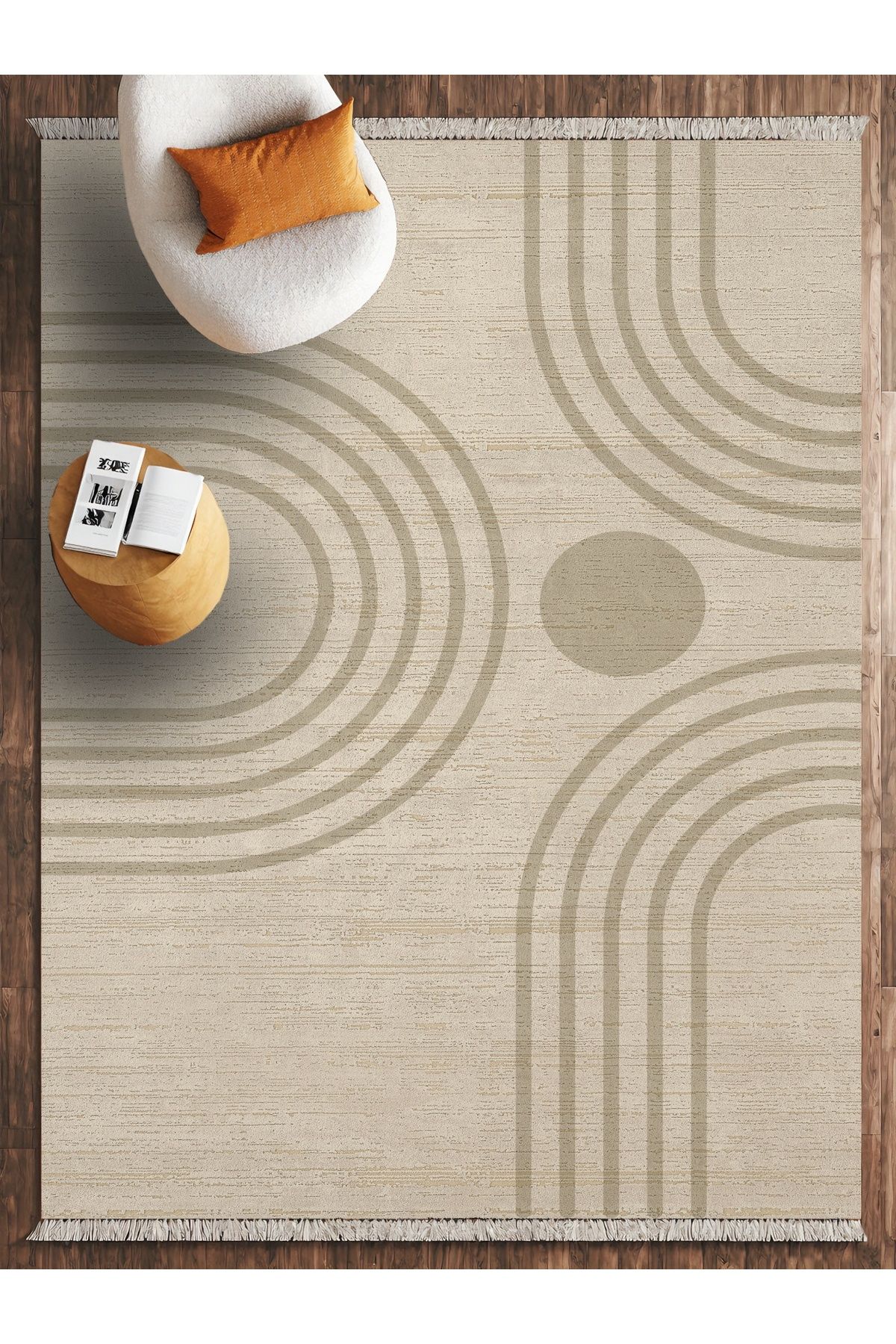 HALIZZON Minimal Desenli Modern Krem Gri Salon Halısı Kilim Antre Koridor Halısı