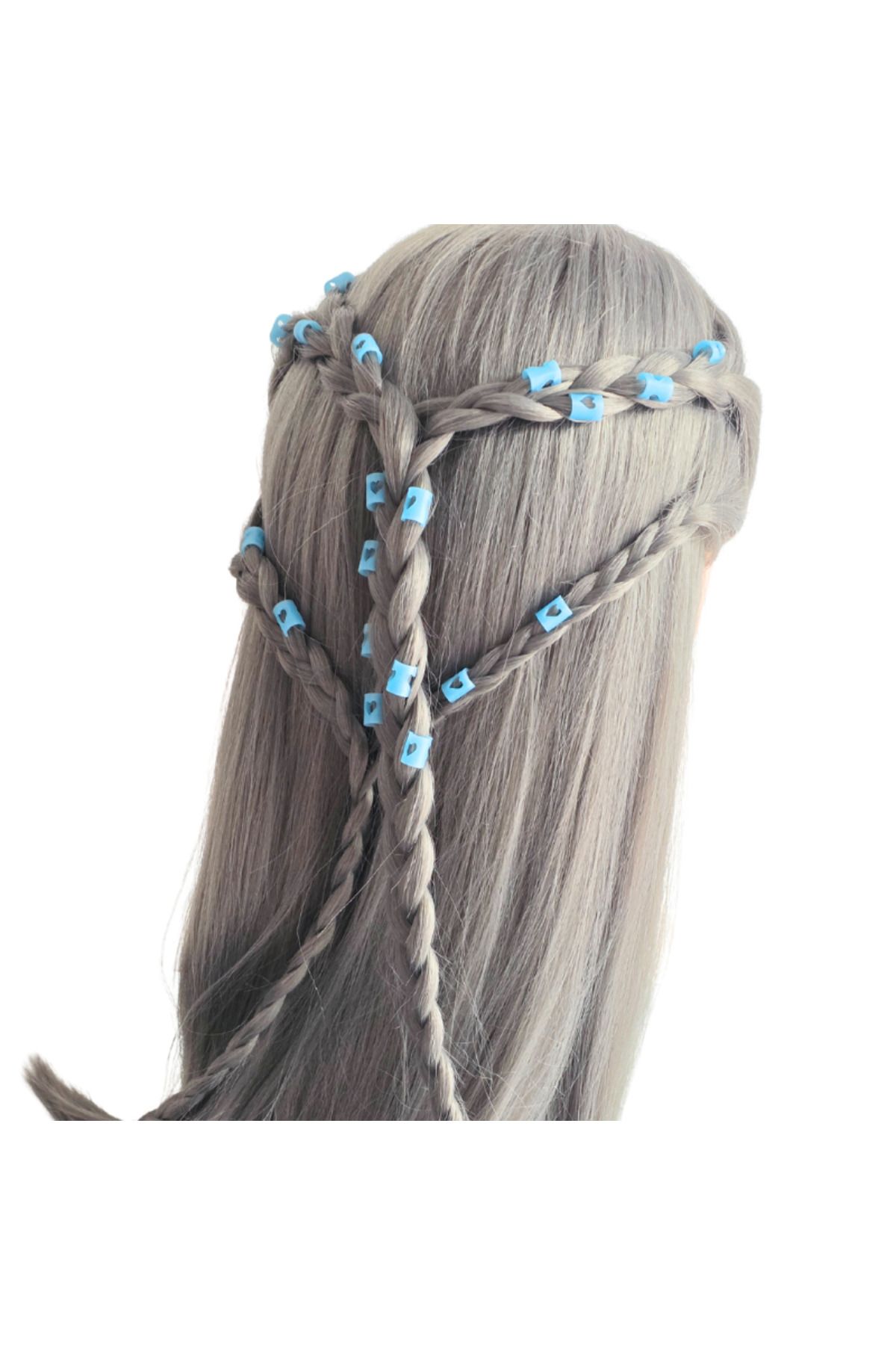 ZLBoutique-Set 50 de inele de păr, albastru fluorescent, cu aplicator, model inimă, 1x0.6cm, dreadlocks și împletitură 4