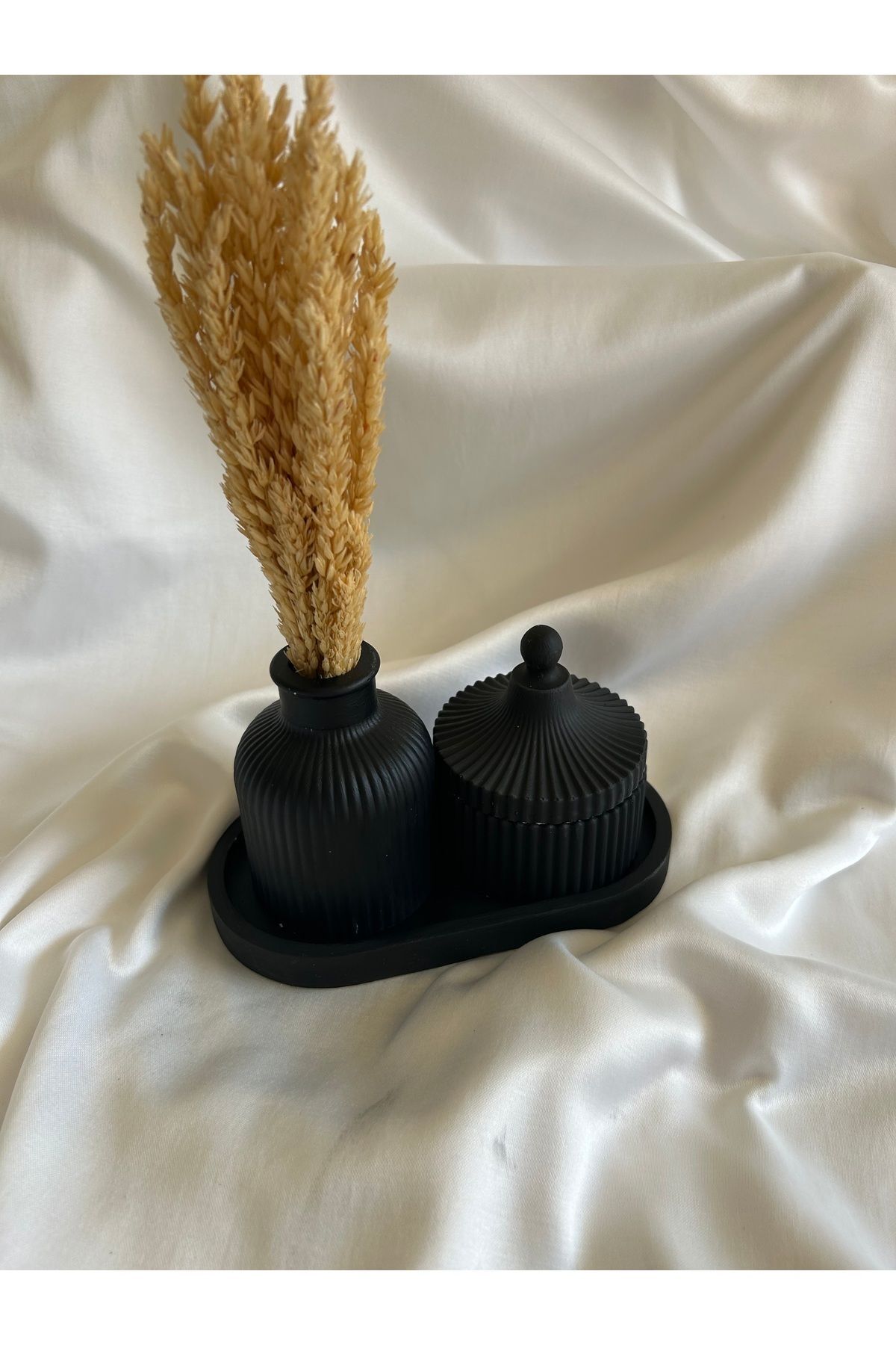 SerenityHaven 3lü vazolu set , dekoratif tabak , dekoratif obje , dekoratif kutu