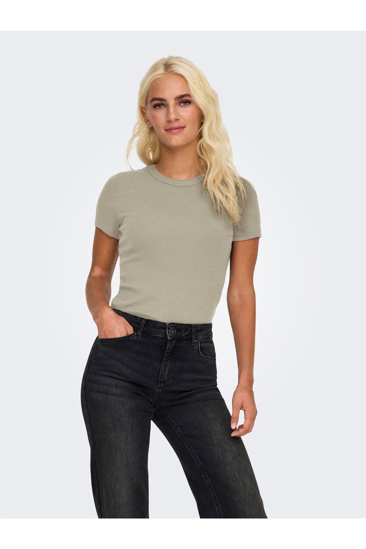 ONLY ONLVAL S/S O-NECK TOP CC JRS Kadın Bej T-Shirt - O15339774