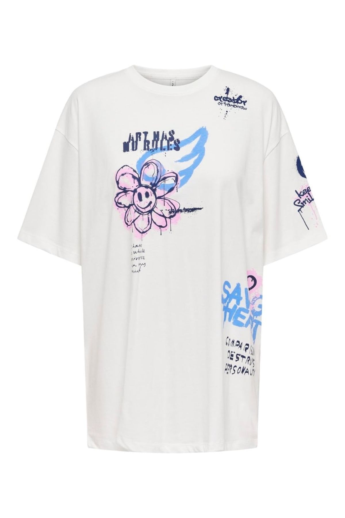 ONLY ONLMELODIE LIFE S/S GRAFFITI TOP BOX JRS Kadın Beyaz T-Shirt - 15324354