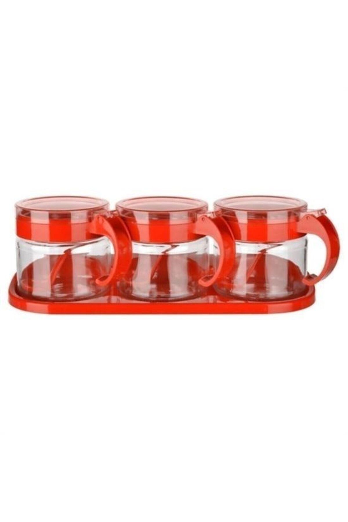 Skygo-BUFFER® Red 3-Piece Glass Airtight Spice Rack Set with Lid and Spoon KC-386 2