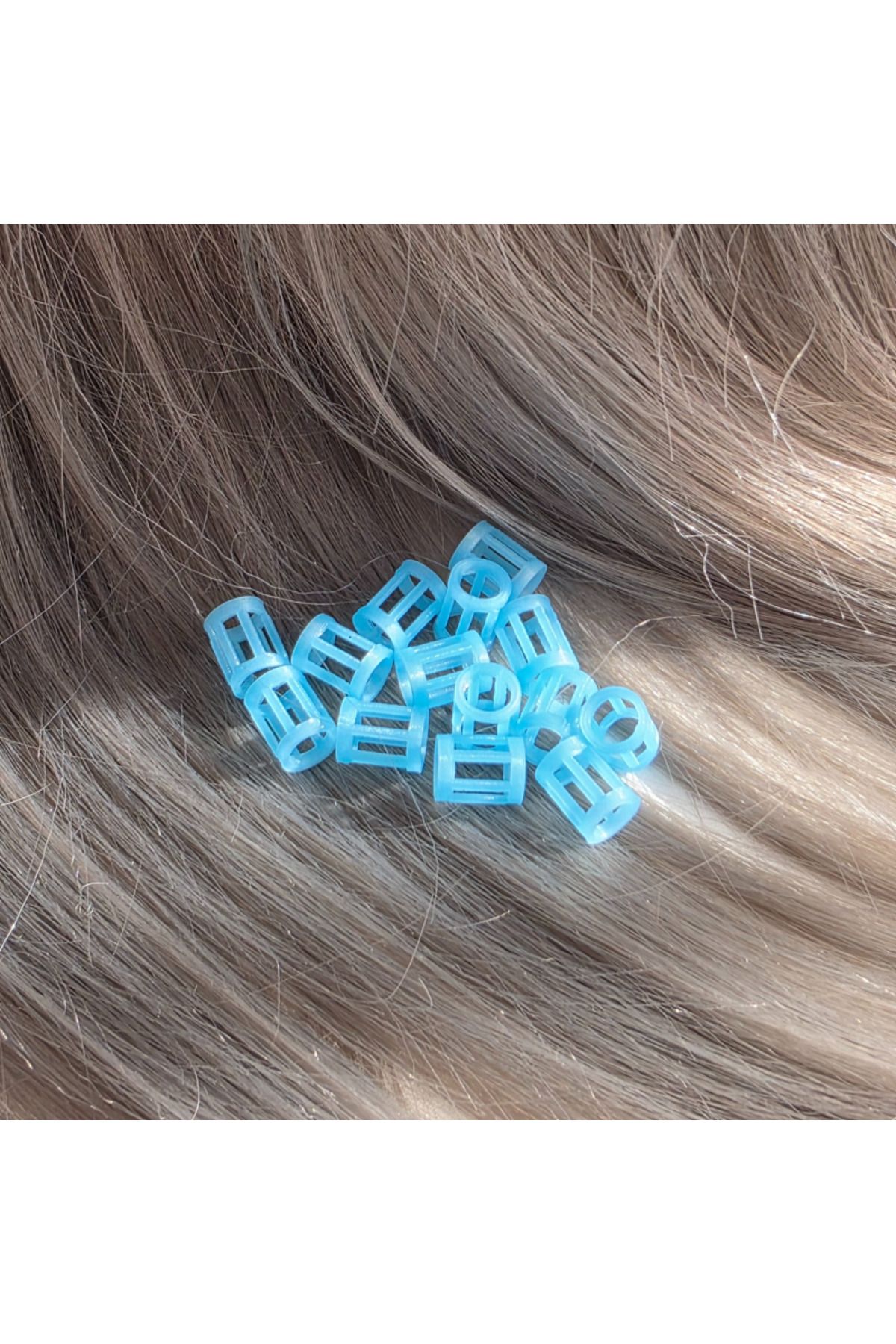 ZLBoutique-Set 50 Inele de Păr Fosforescente + Aplicator, Culoare Albastră, 1 cm x 0,6 cm, Dreadlocks 3