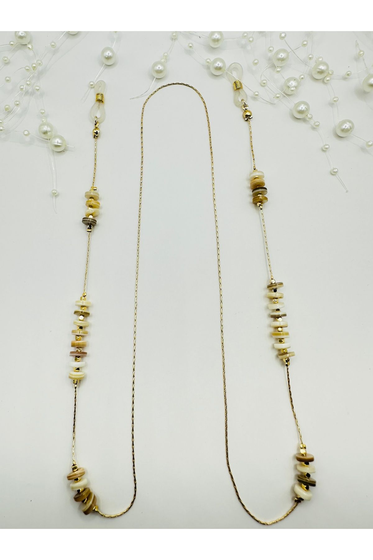 FASHION 316L Çelik Gold Zincirli Doğal Taş Detaylı Gözlük Zinciri