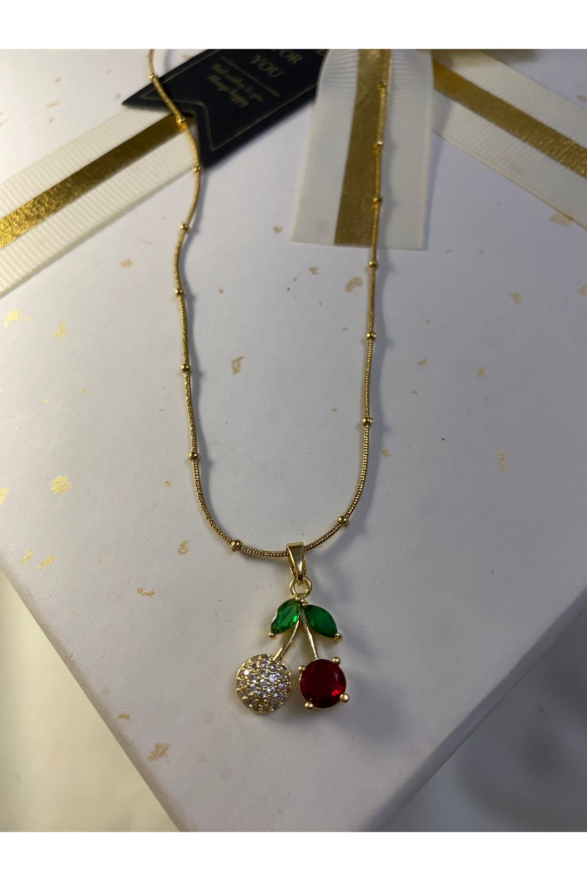 asem jewelry ZİRKON TAŞLI KİRAZ FİGÜRLÜ ÇELİK KOLYE