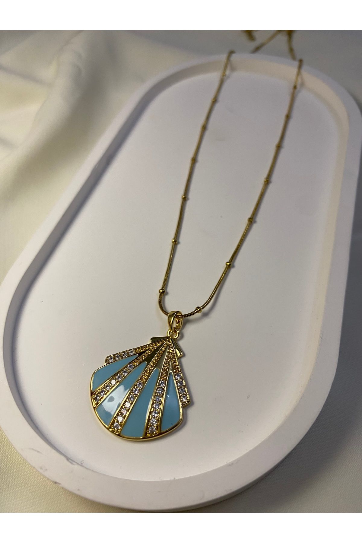 asem jewelry ZİRKON TAŞLI DENİZ KABUĞU ÇELİK KOLYE
