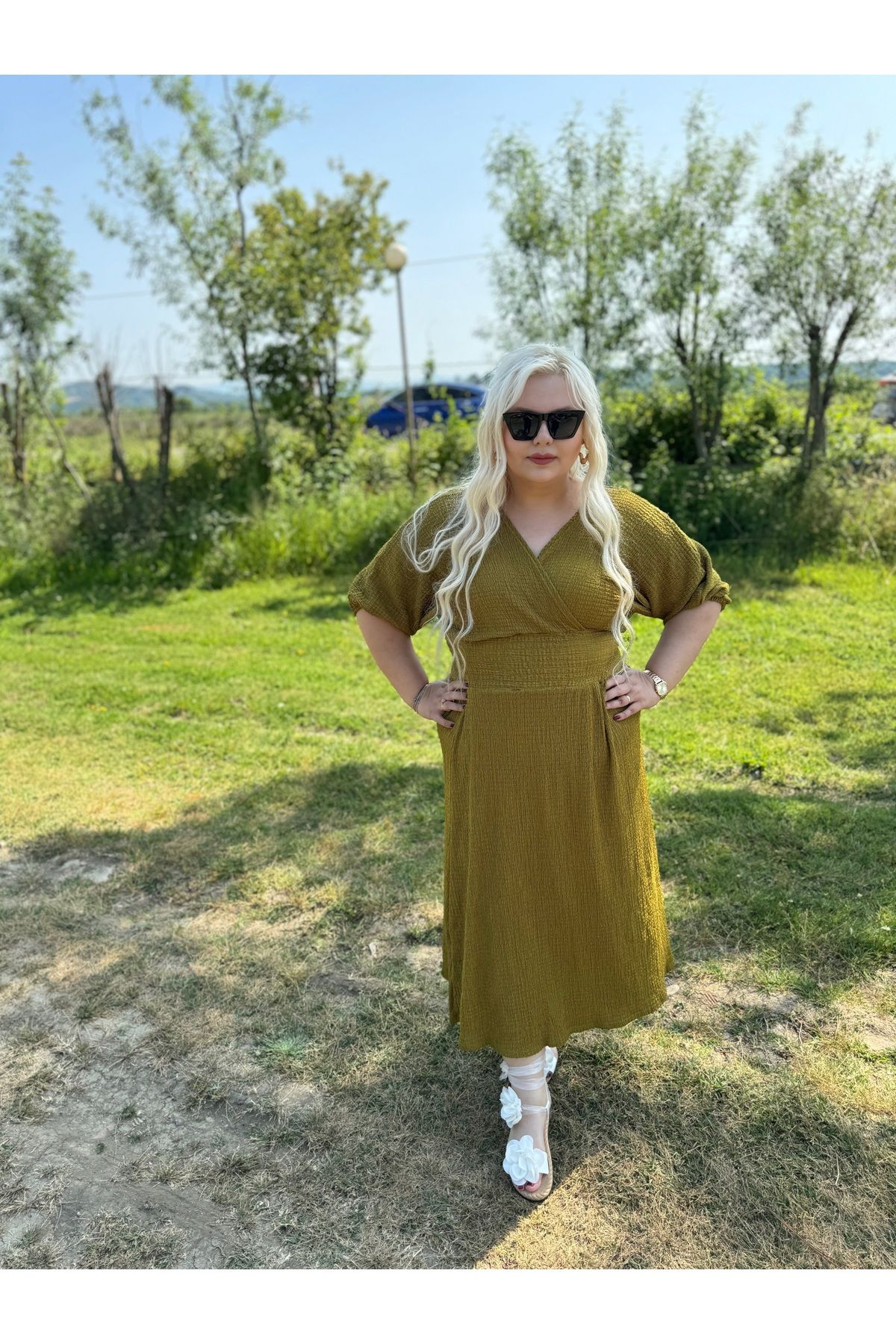MODA Kruvaze gofre elbise