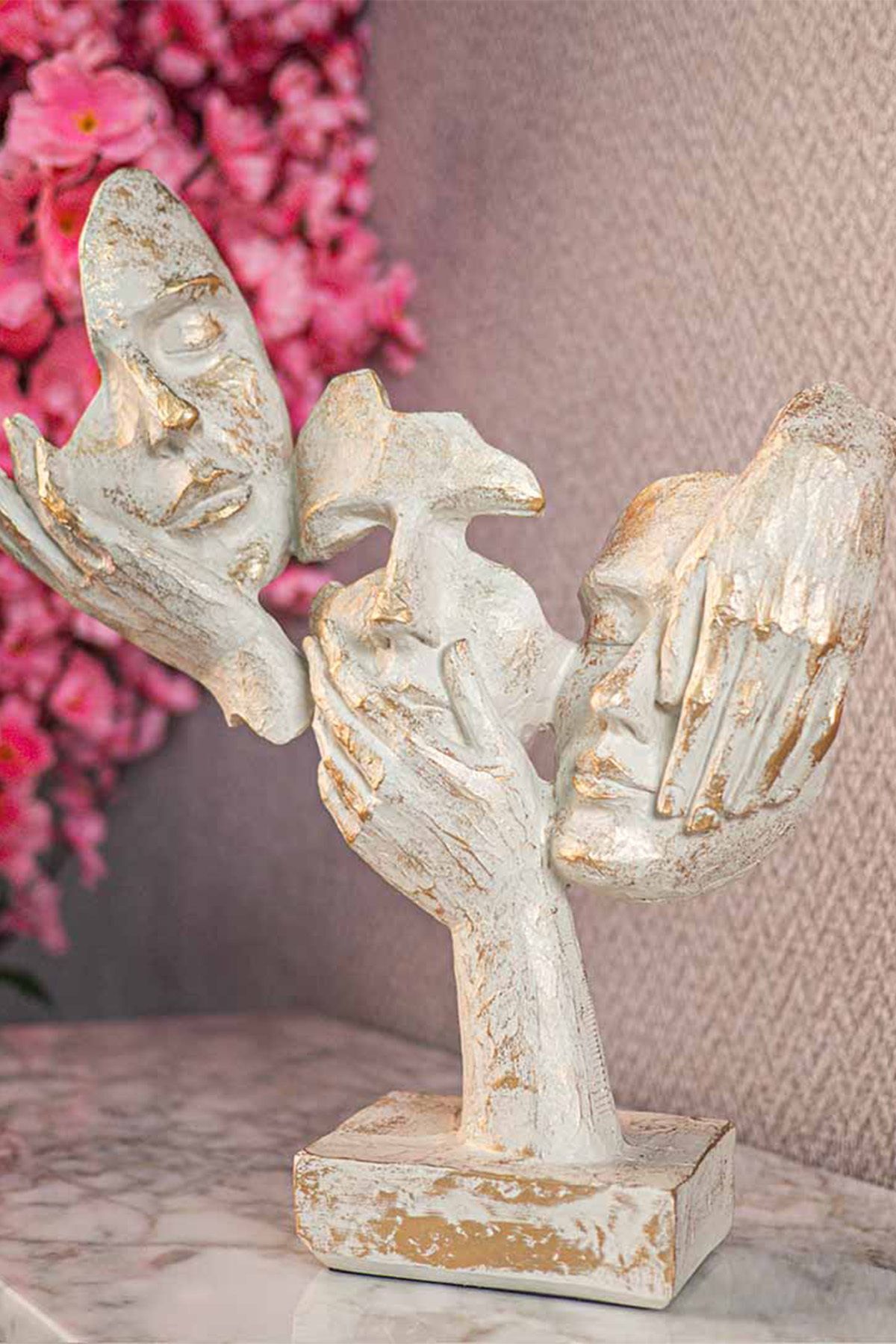 SerenityHaven Görmedim Duymadım Bilmiyorum Biblo Krem Gold, Dekoratif Mask, Gold Dekor, Yeni Yıl Hediyesi