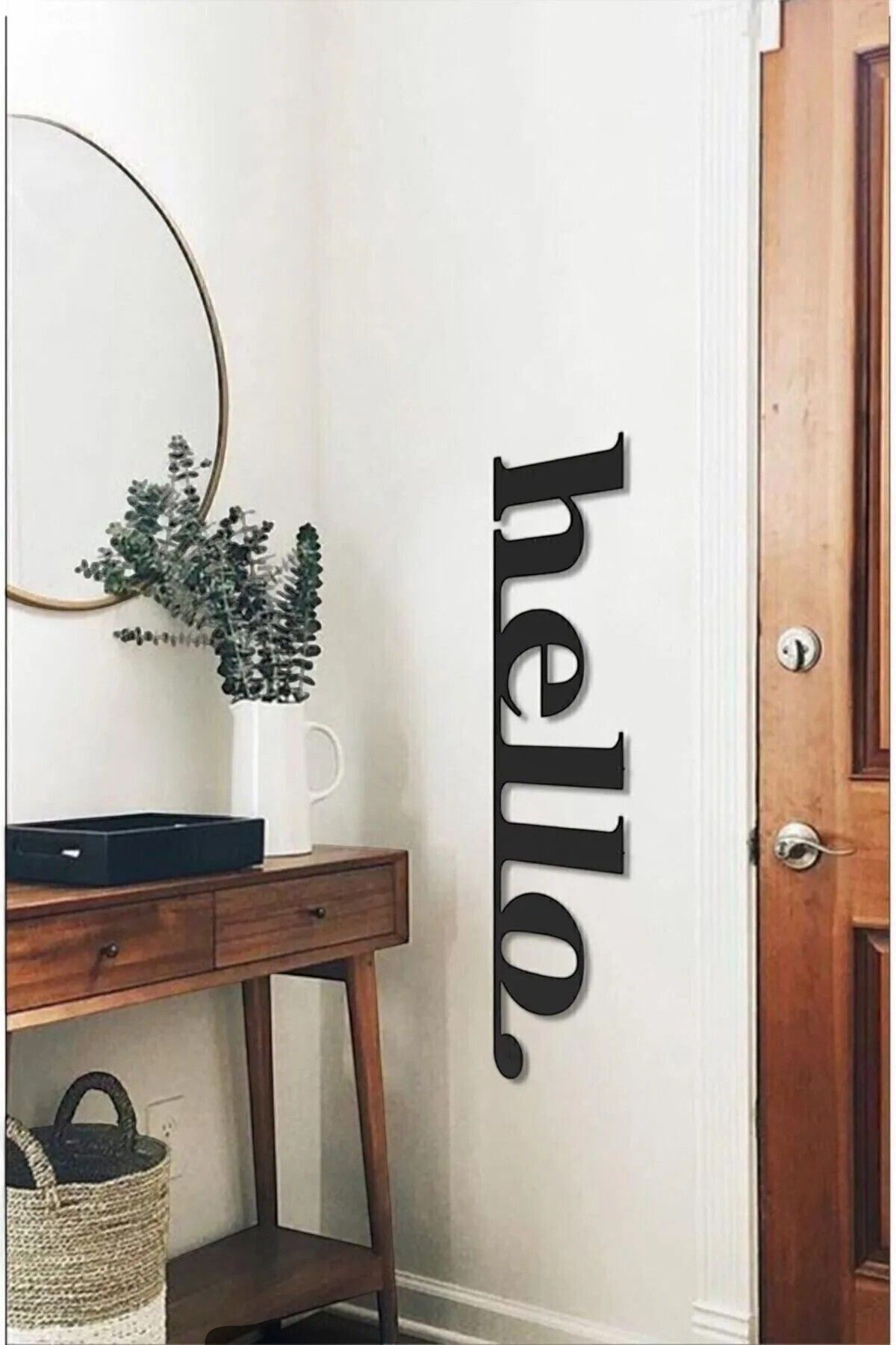 SerenityHaven Hello Dekoratif Ahşap Siyah Duvar Yazısı Siyah
