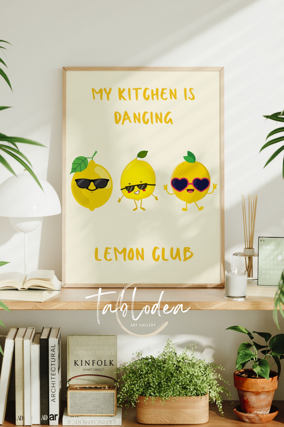 tablodea Limon Desenli Mizahi Mutfak Dekoru Modern Çerçeveli Poster Tablo Minimalist Dekoratif Mutfak Tablosu