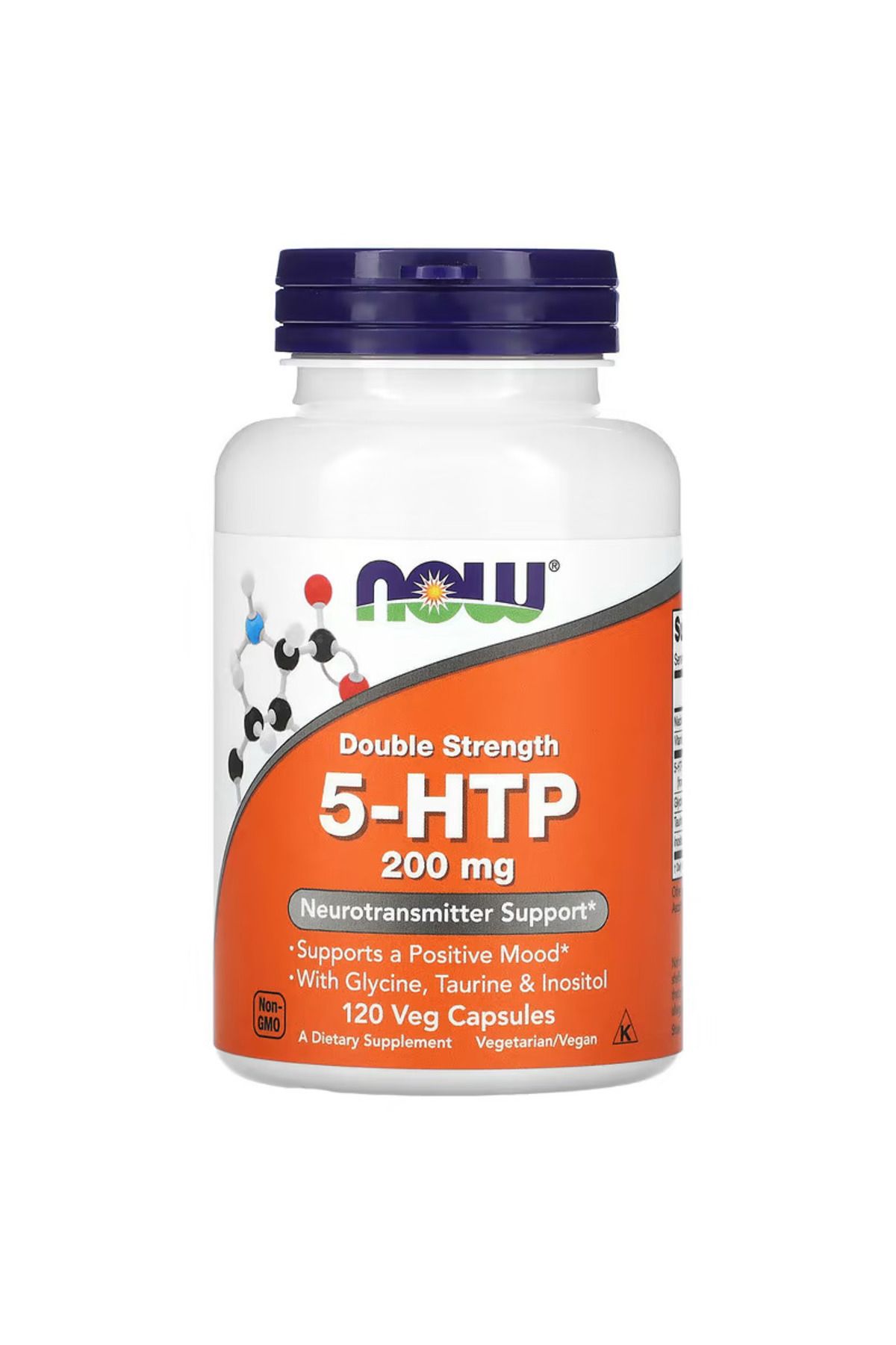Now Foods, 5-HTP, Inositol , Taurine , Niacin , Glycin Double Strength, 200 mg, 120 Veg Capsules
