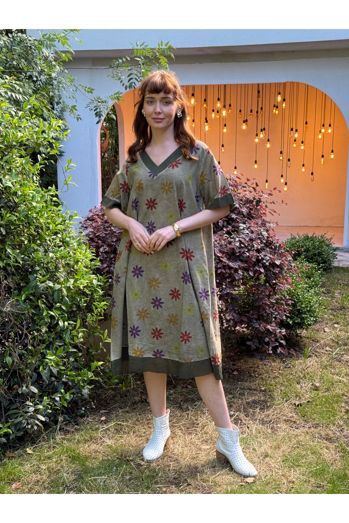 Butik Esra Kandemir YAZLIK YIKAMALI KUMAŞ PAMUKLU BÜYÜK BEDEN ELBİSE