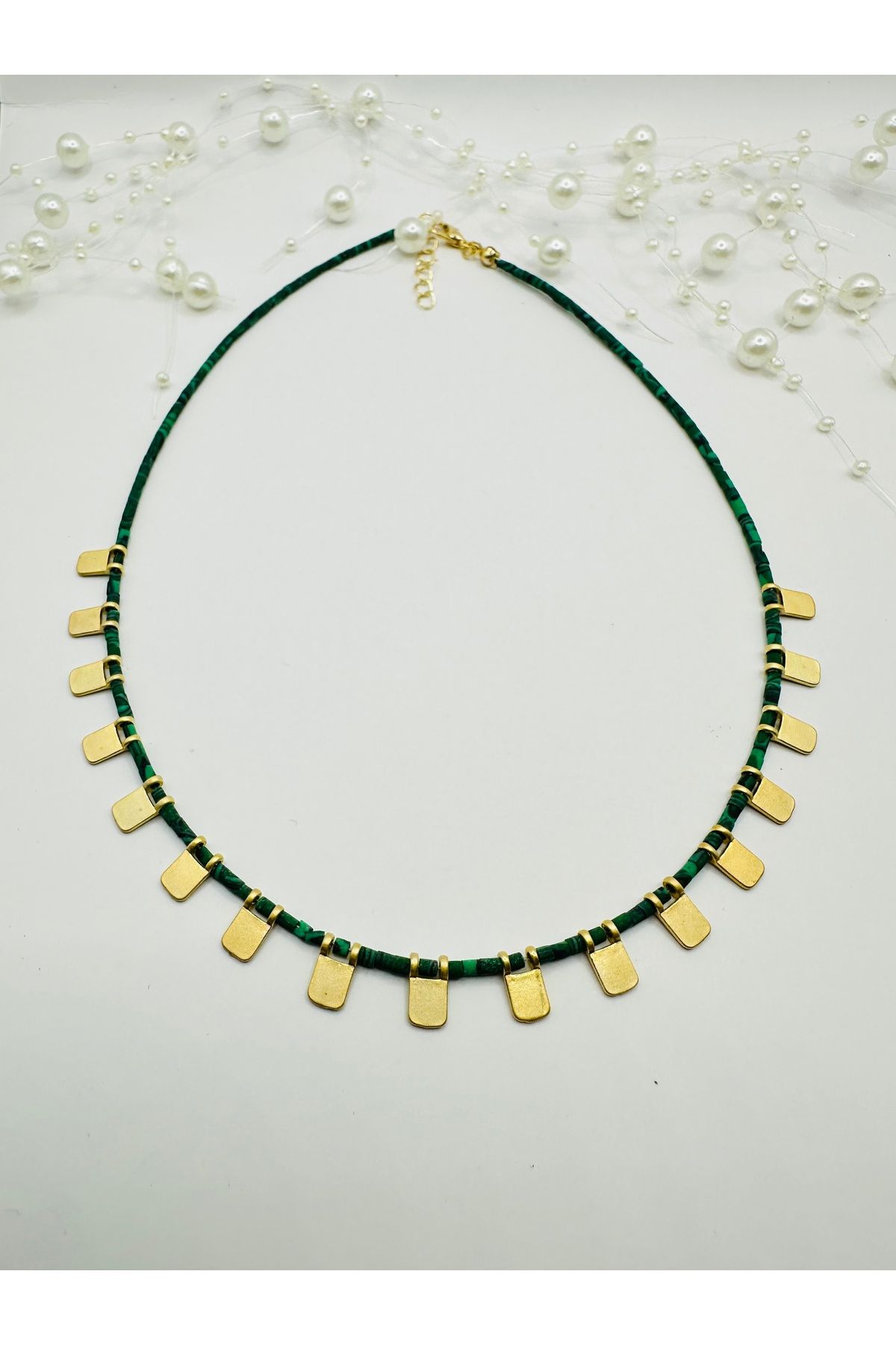 FASHION 316L Çelik Gold Püsküllü Doğal Taş Kolye