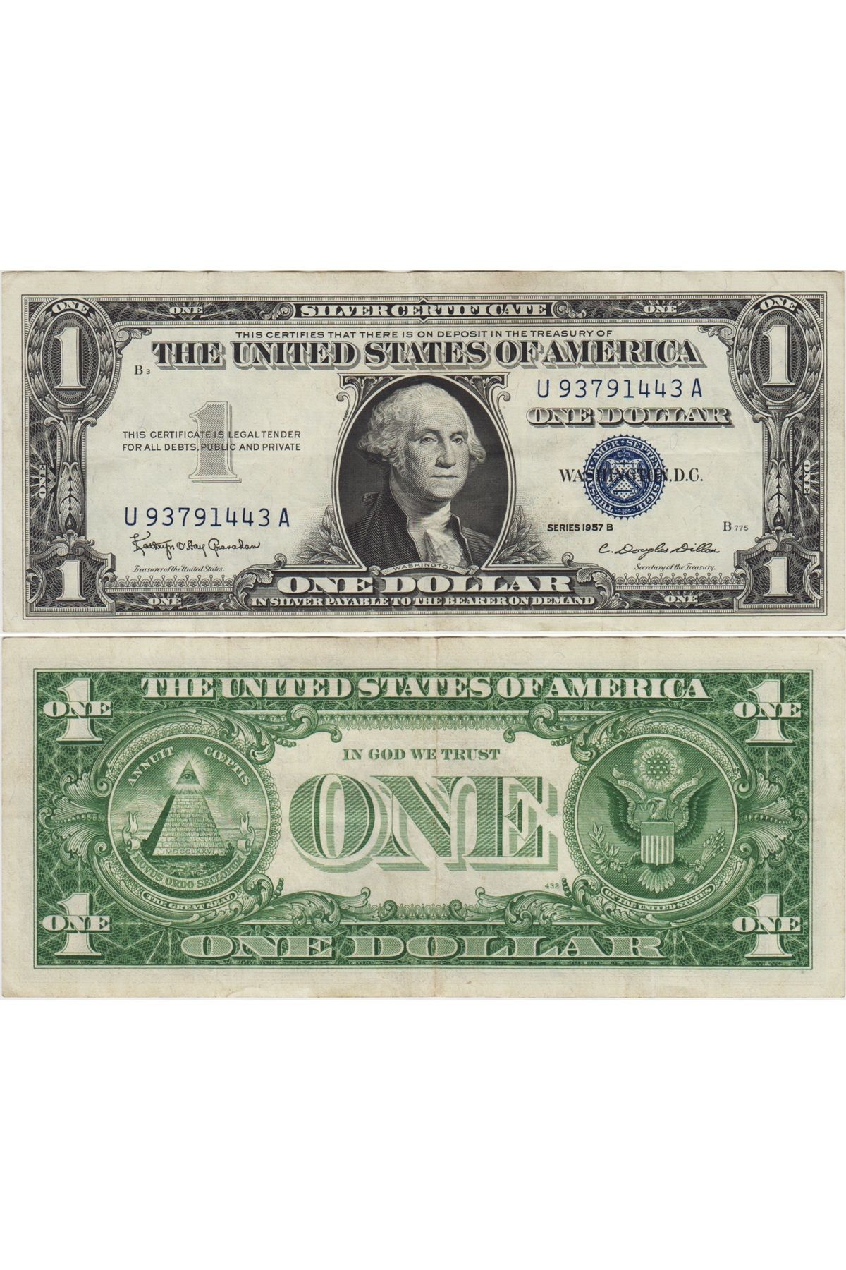 Banknoting AMERİKA BİRLEŞİK DEVLETLERİ 1 DOLAR 1957 MAVİ MÜHÜR-GÜMÜŞ SERTİFİKA ÇOK ÇOK TEMİZ KONDİSYON.